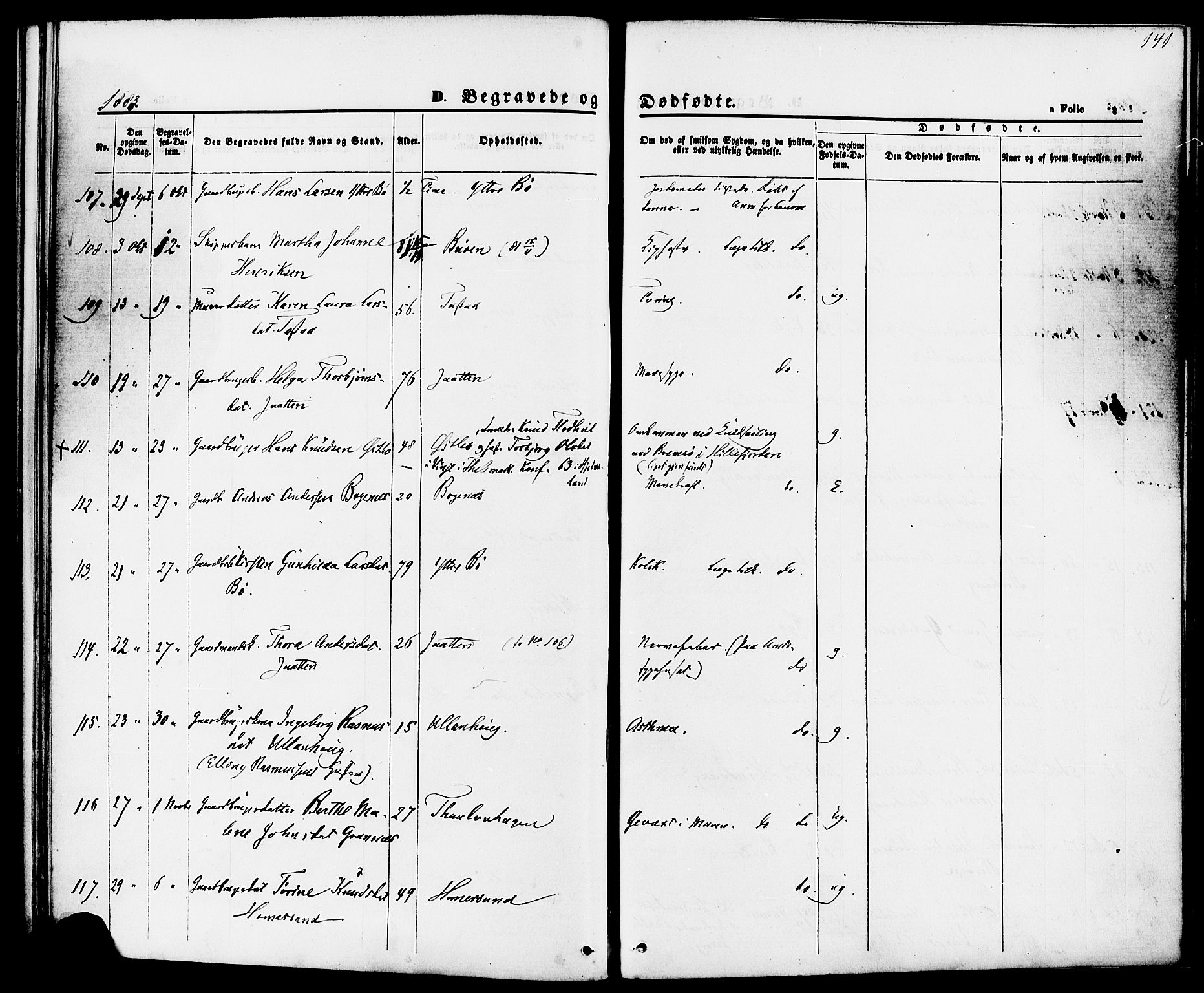 Hetland sokneprestkontor, AV/SAST-A-101826/30/30BA/L0006: Parish register (official) no. A 6, 1869-1884, p. 141