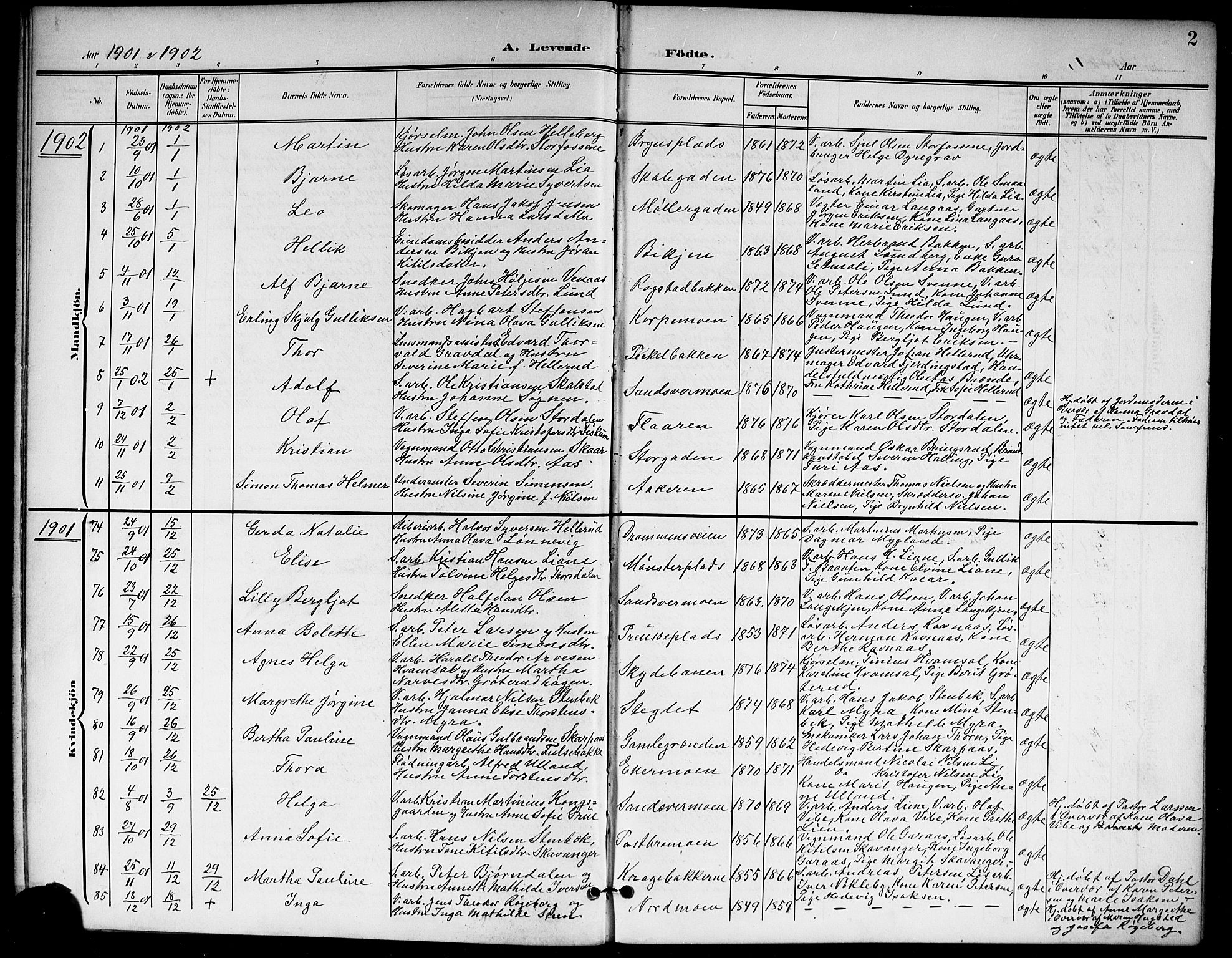 Kongsberg kirkebøker, AV/SAKO-A-22/G/Ga/L0007: Parish register (copy) no. 7, 1901-1915, p. 2