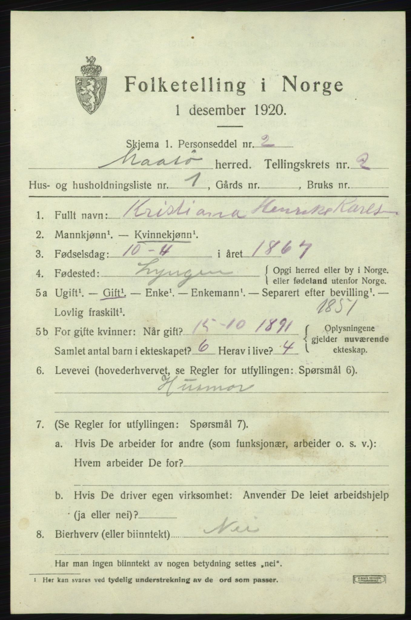 SATØ, 1920 census for Måsøy, 1920, p. 1312