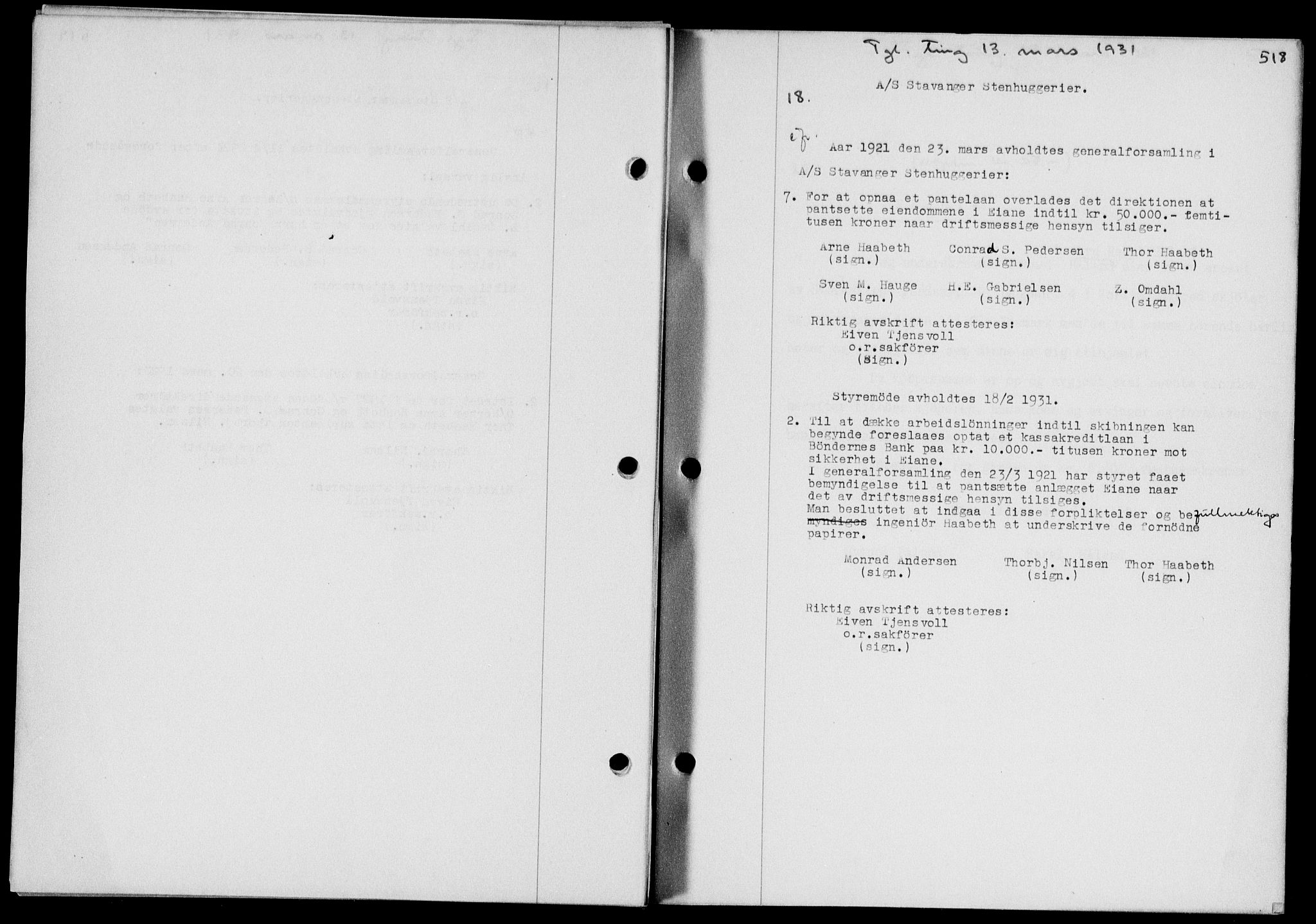 Ryfylke tingrett, SAST/A-100055/001/II/IIB/L0061: Mortgage book no. 40, 1930-1931, Deed date: 13.03.1931