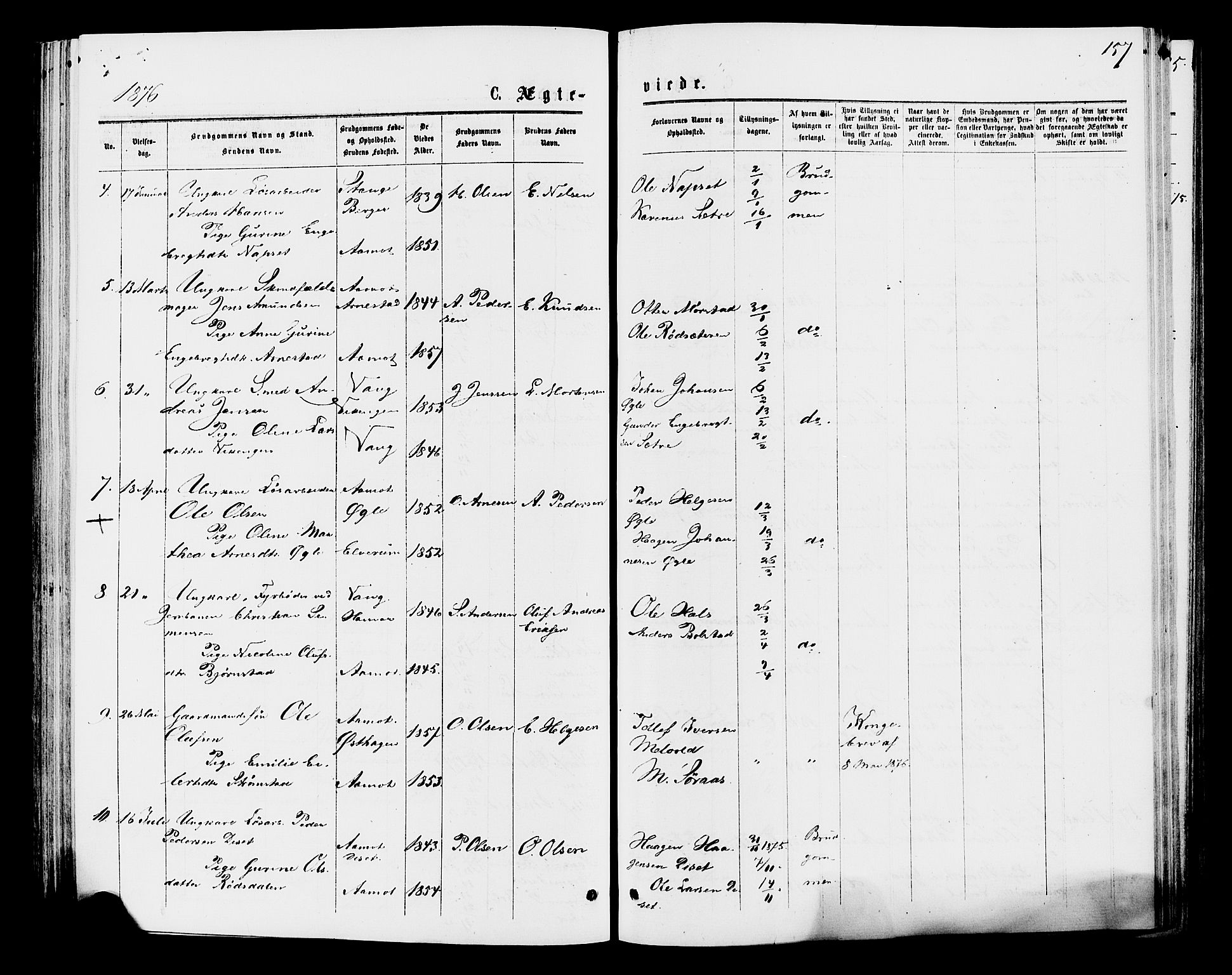 Åmot prestekontor, Hedmark, SAH/PREST-056/H/Ha/Haa/L0009: Parish register (official) no. 9, 1875-1883, p. 157