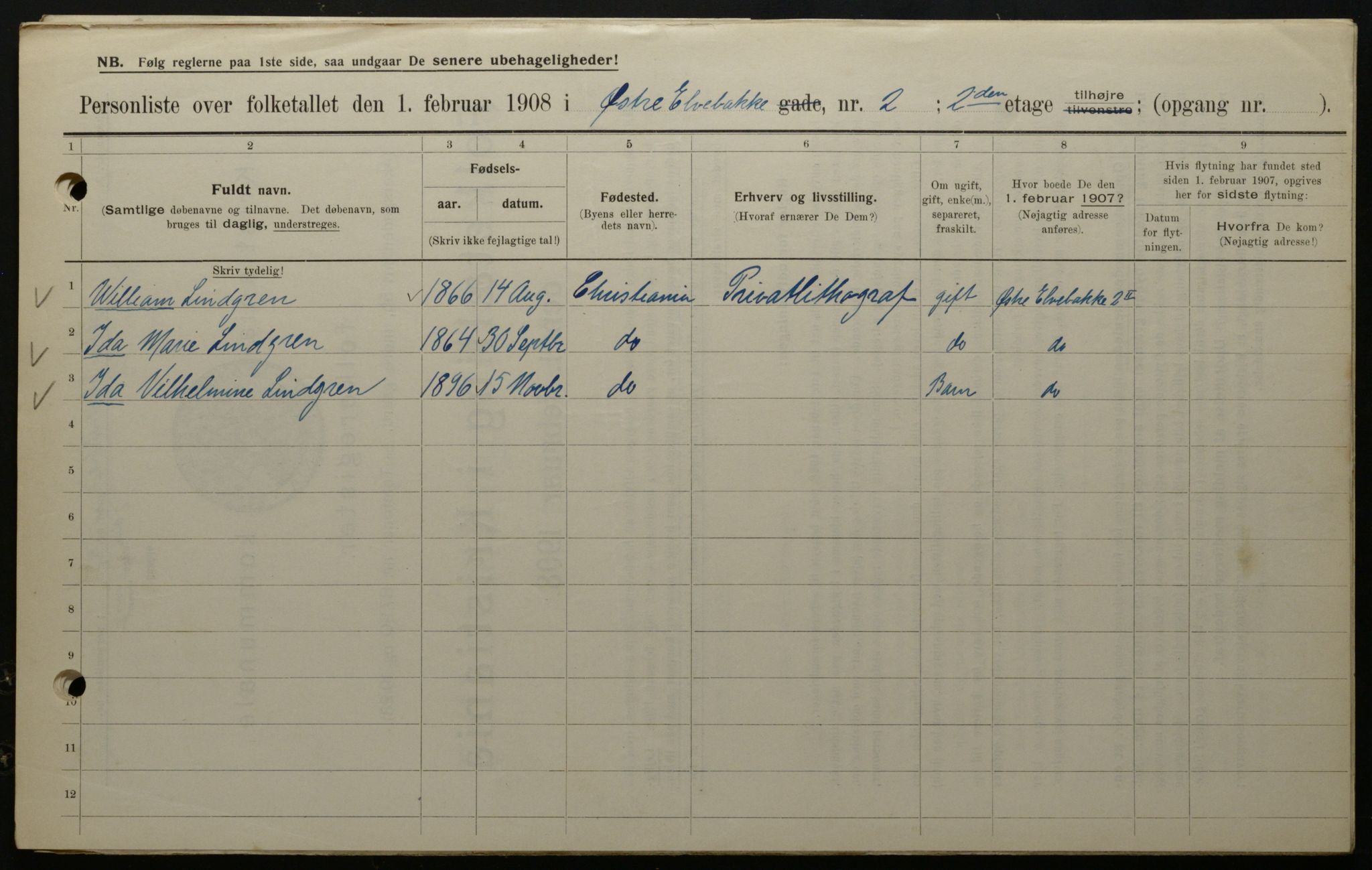 OBA, Municipal Census 1908 for Kristiania, 1908, p. 116153