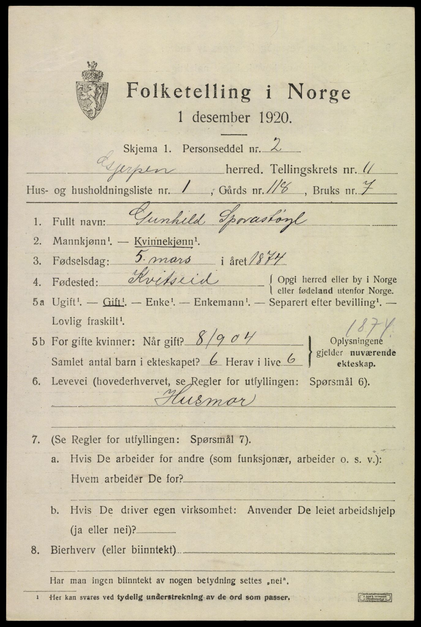 SAKO, 1920 census for Gjerpen, 1920, p. 12280