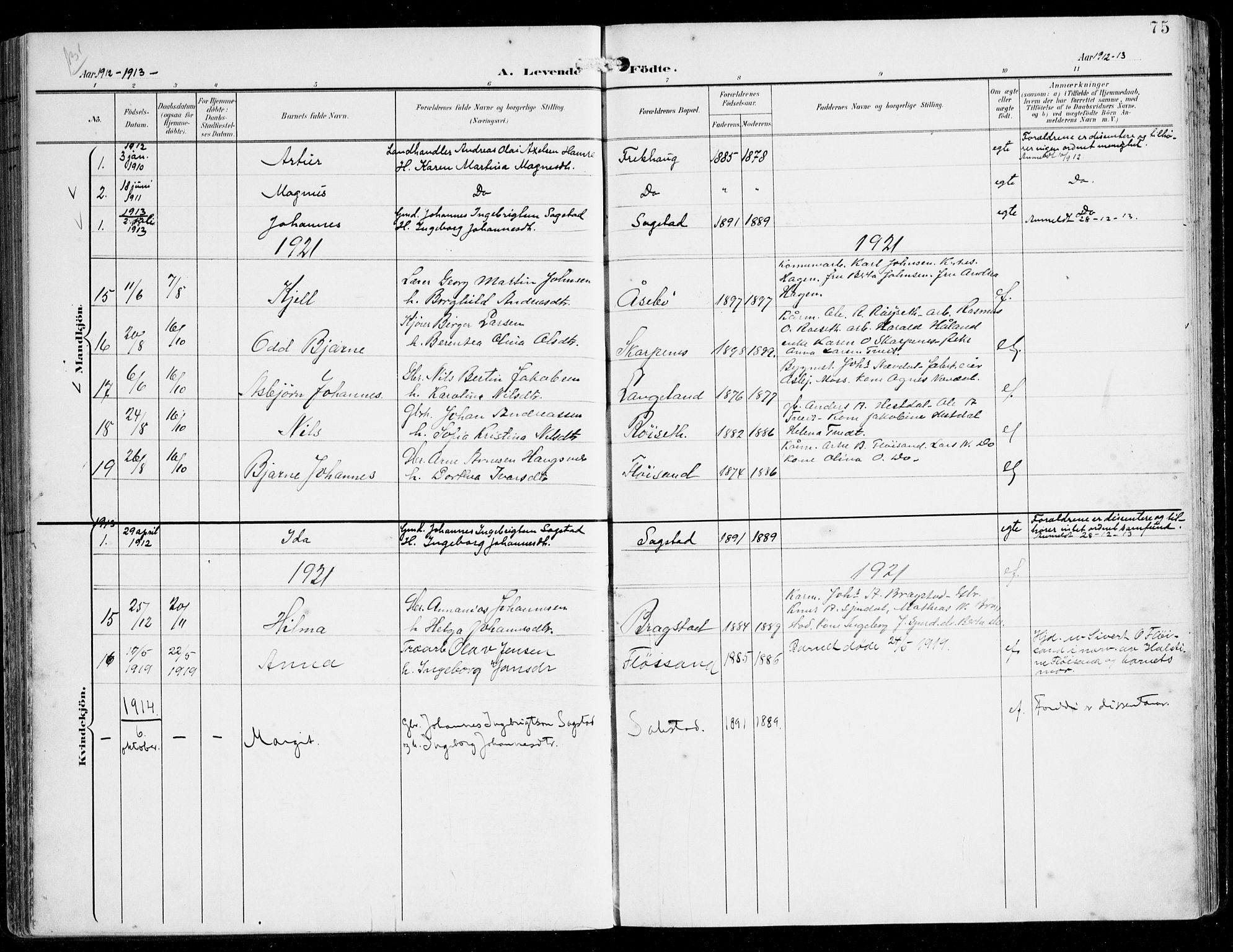 Alversund Sokneprestembete, SAB/A-73901/H/Ha/Haa/Haac/L0002: Parish register (official) no. C 2, 1901-1921, p. 75