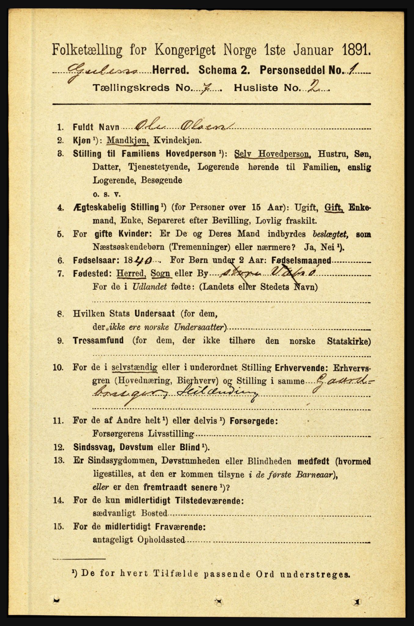 RA, 1891 census for 1411 Gulen, 1891, p. 2224