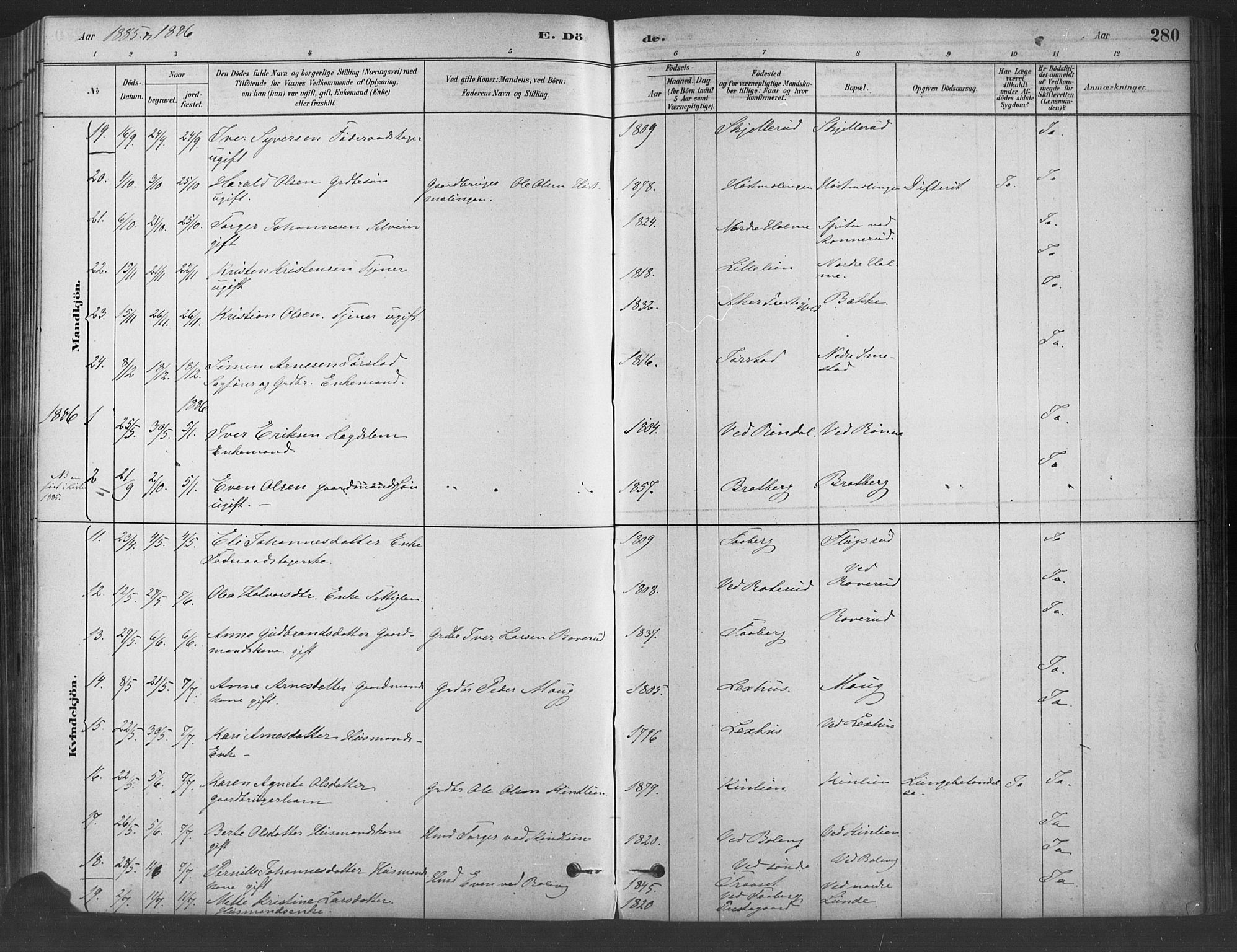 Fåberg prestekontor, SAH/PREST-086/H/Ha/Haa/L0009: Parish register (official) no. 9, 1879-1898, p. 280