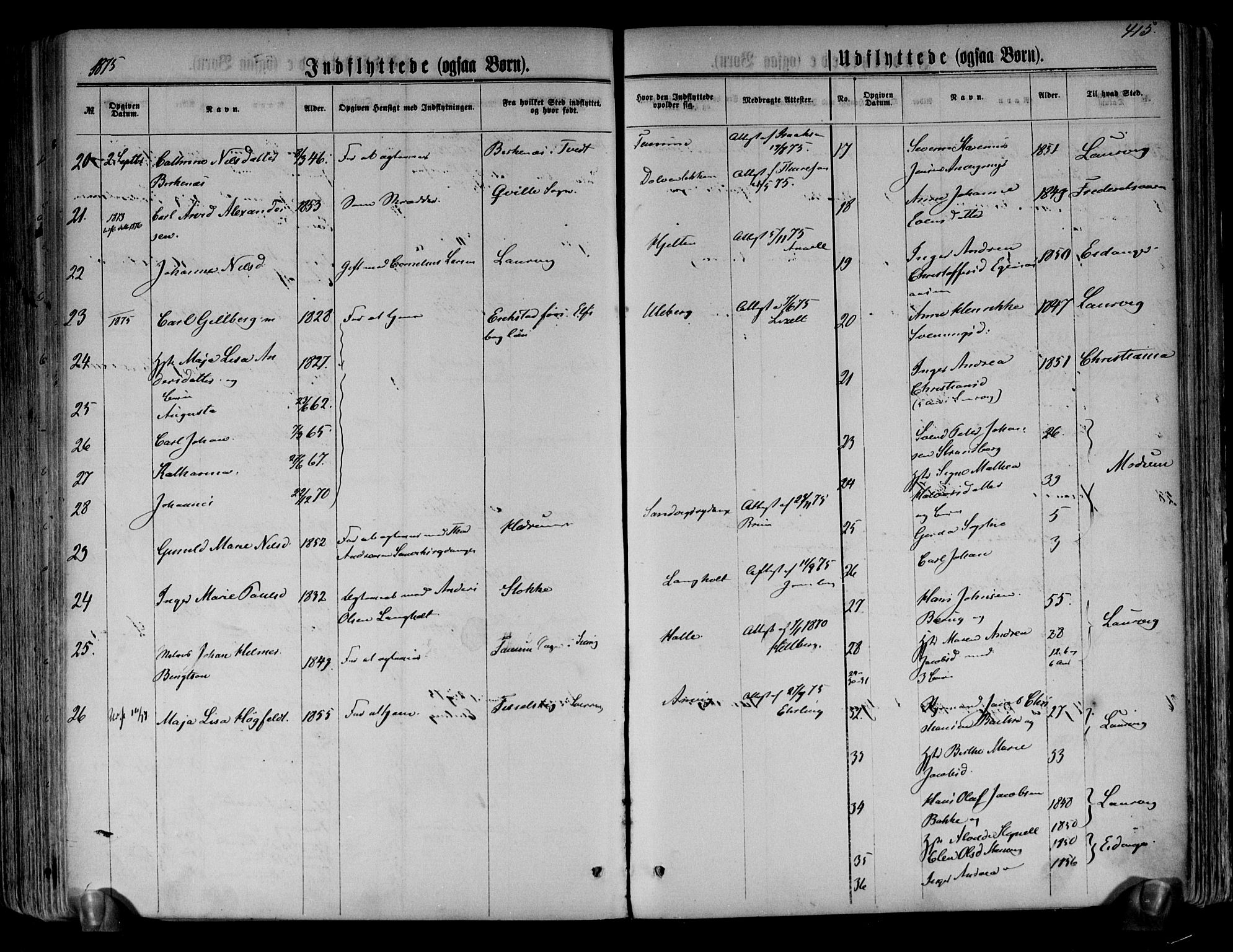 Brunlanes kirkebøker, SAKO/A-342/F/Fa/L0005: Parish register (official) no. I 5, 1862-1877, p. 415