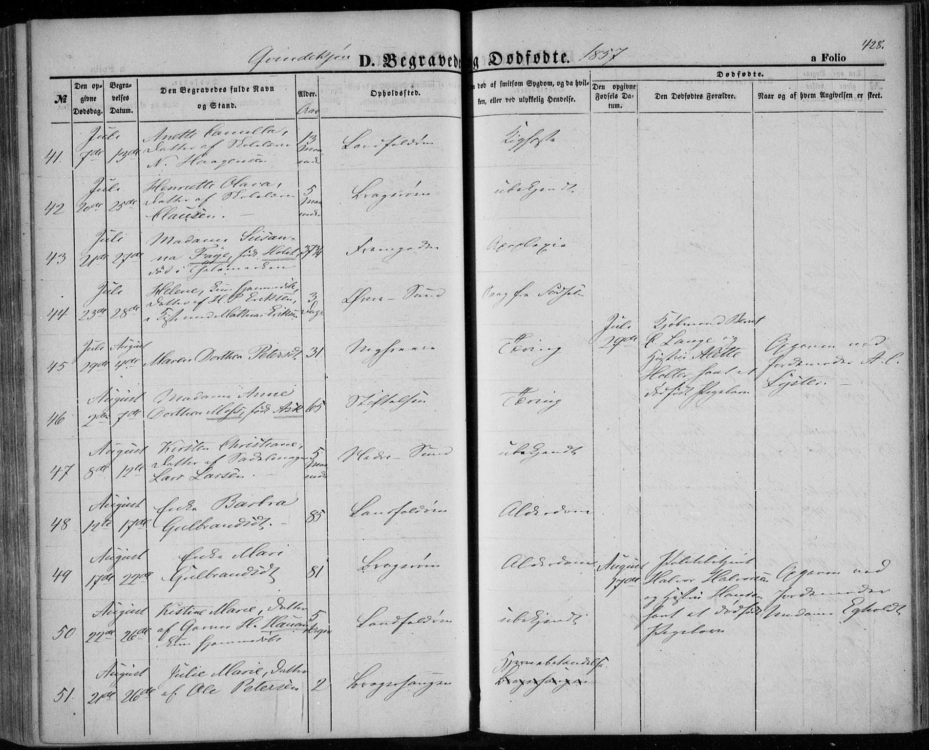 Bragernes kirkebøker, AV/SAKO-A-6/F/Fb/L0002: Parish register (official) no. II 2, 1848-1859, p. 428