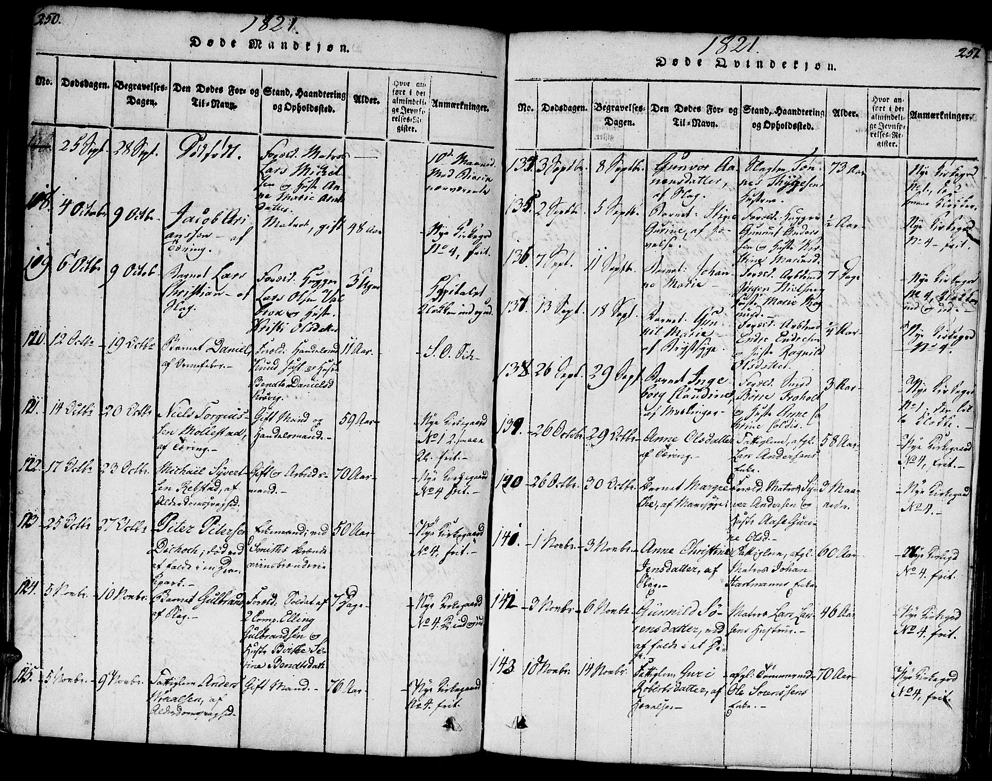 Kristiansand domprosti, SAK/1112-0006/F/Fb/L0001: Parish register (copy) no. B 1, 1818-1821, p. 250-251