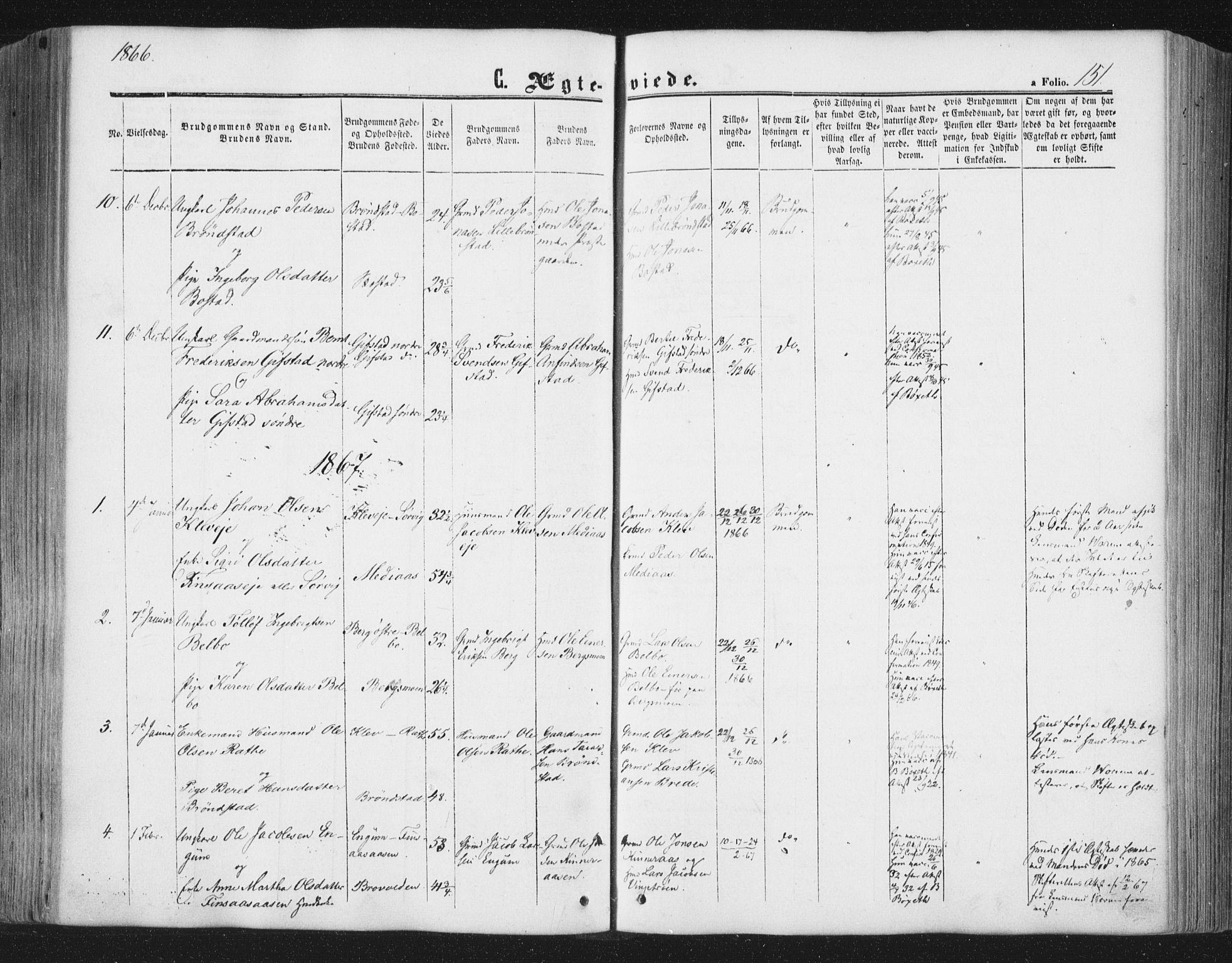 Ministerialprotokoller, klokkerbøker og fødselsregistre - Nord-Trøndelag, SAT/A-1458/749/L0472: Parish register (official) no. 749A06, 1857-1873, p. 151