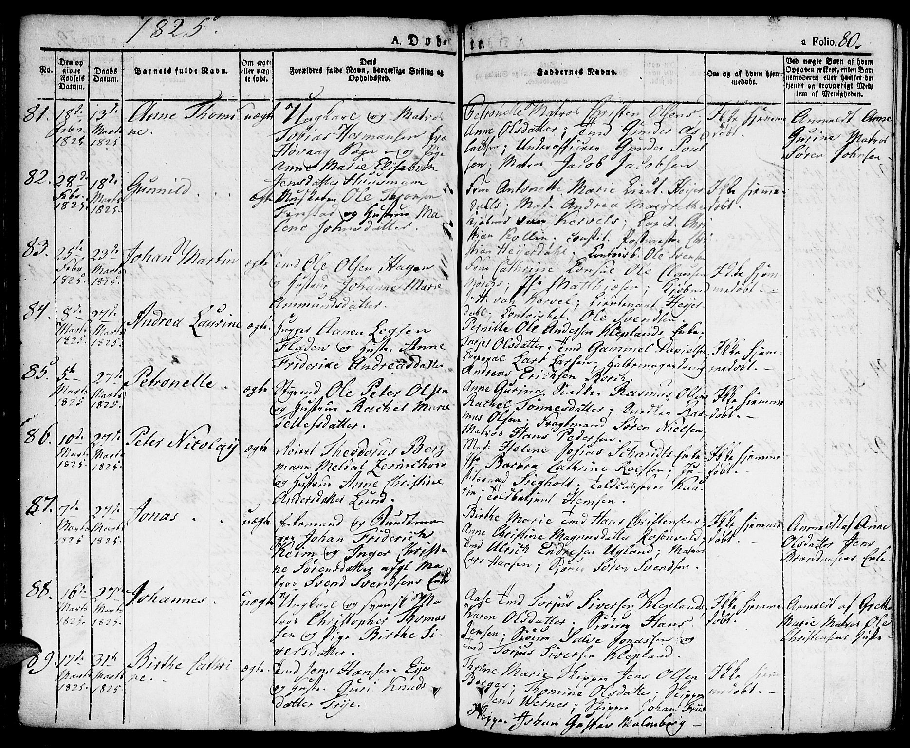 Kristiansand domprosti, SAK/1112-0006/F/Fa/L0009: Parish register (official) no. A 9, 1821-1827, p. 80