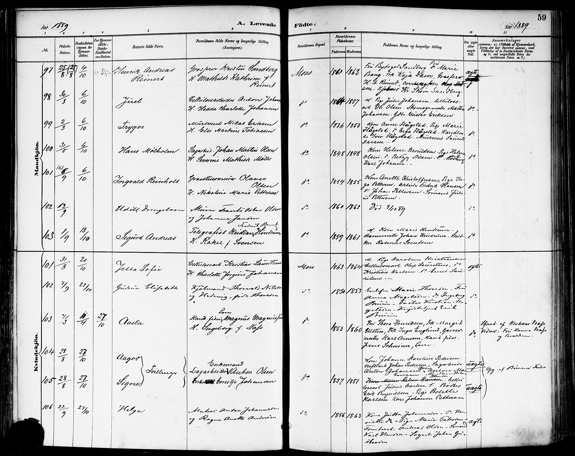 Moss prestekontor Kirkebøker, AV/SAO-A-2003/F/Fb/L0002a: Parish register (official) no. II 2A, 1887-1893, p. 59