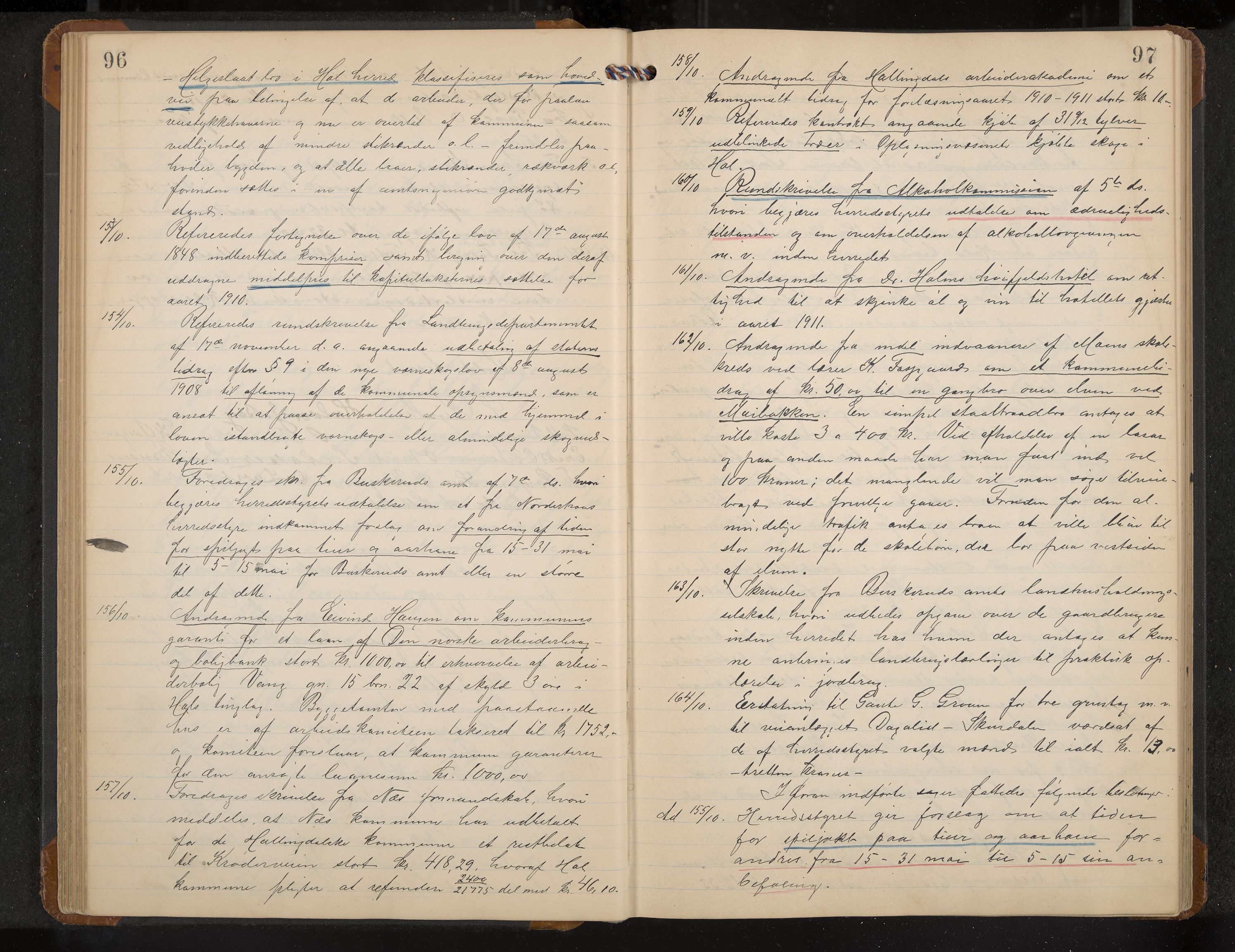 Hol formannskap og sentraladministrasjon, IKAK/0620021-1/A/L0005: Møtebok, 1909-1915, p. 96-97