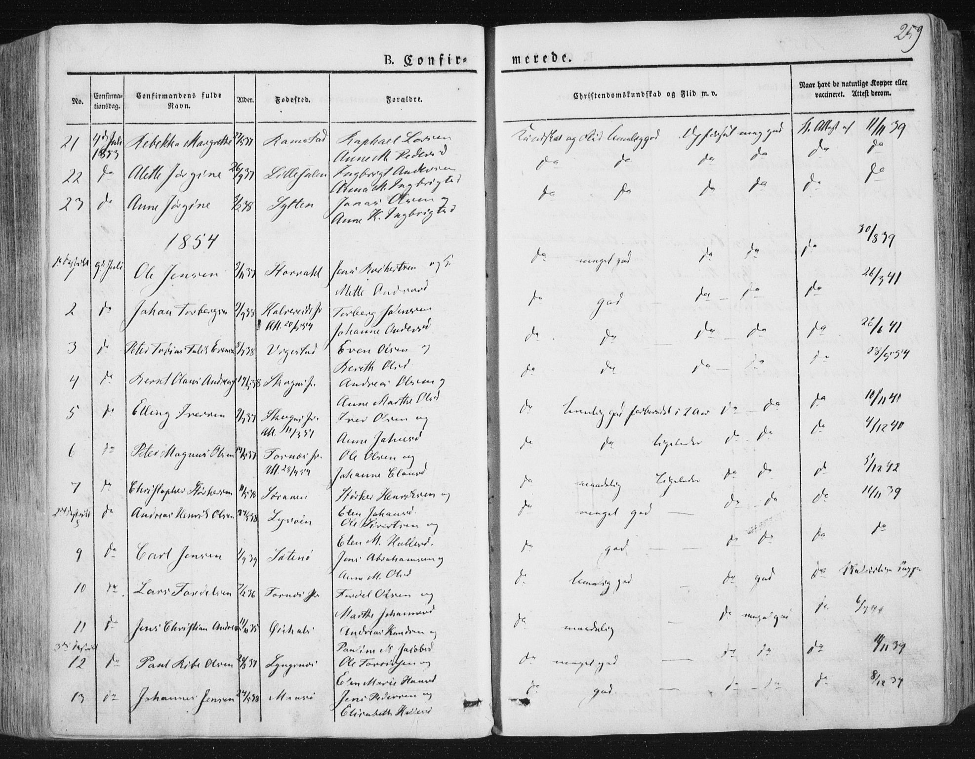 Ministerialprotokoller, klokkerbøker og fødselsregistre - Nord-Trøndelag, SAT/A-1458/784/L0669: Parish register (official) no. 784A04, 1829-1859, p. 259