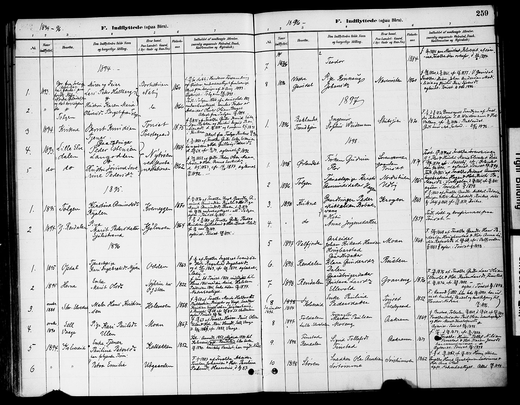 Tynset prestekontor, SAH/PREST-058/H/Ha/Haa/L0022: Parish register (official) no. 22, 1880-1899, p. 259