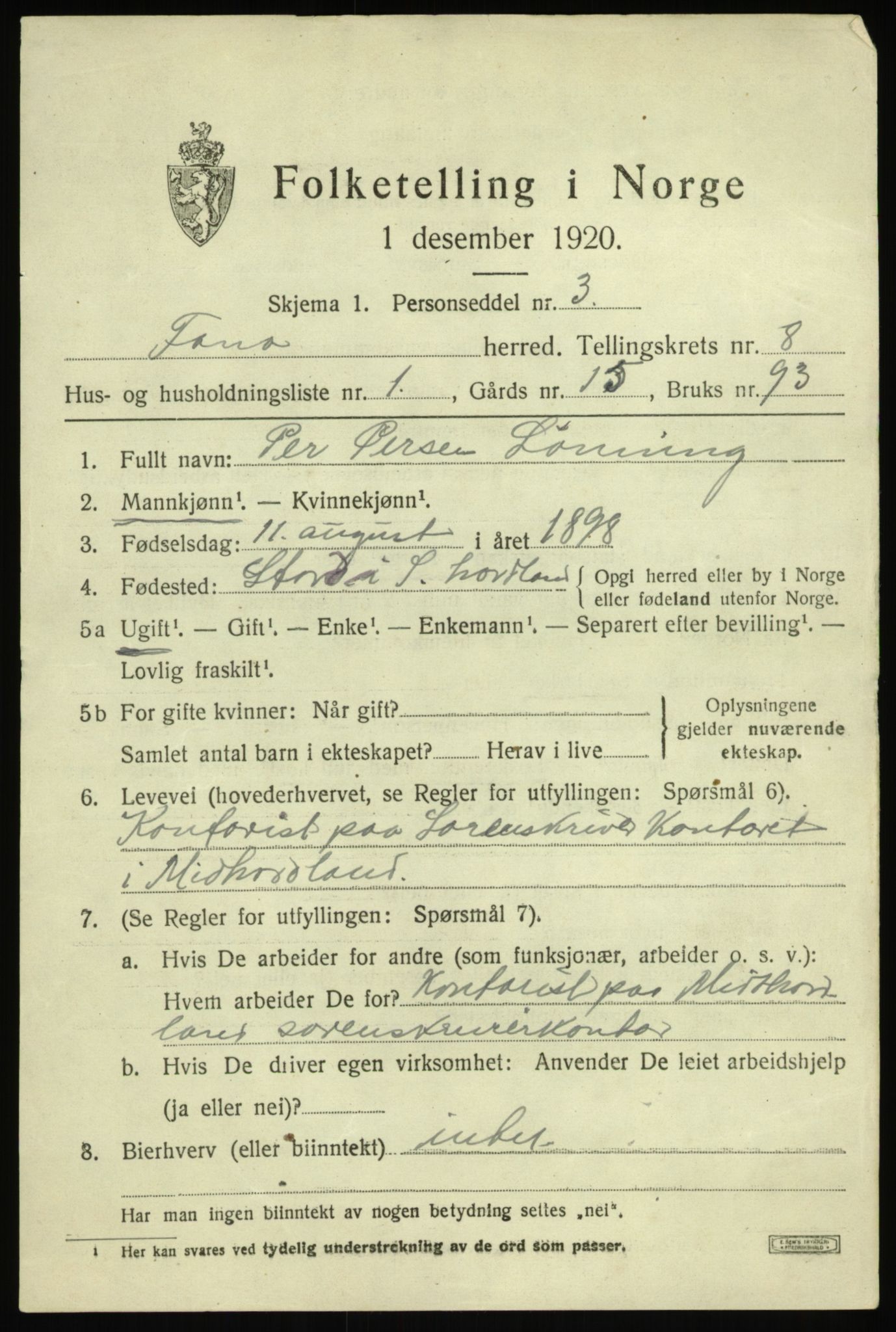 SAB, 1920 census for Fana, 1920, p. 13453