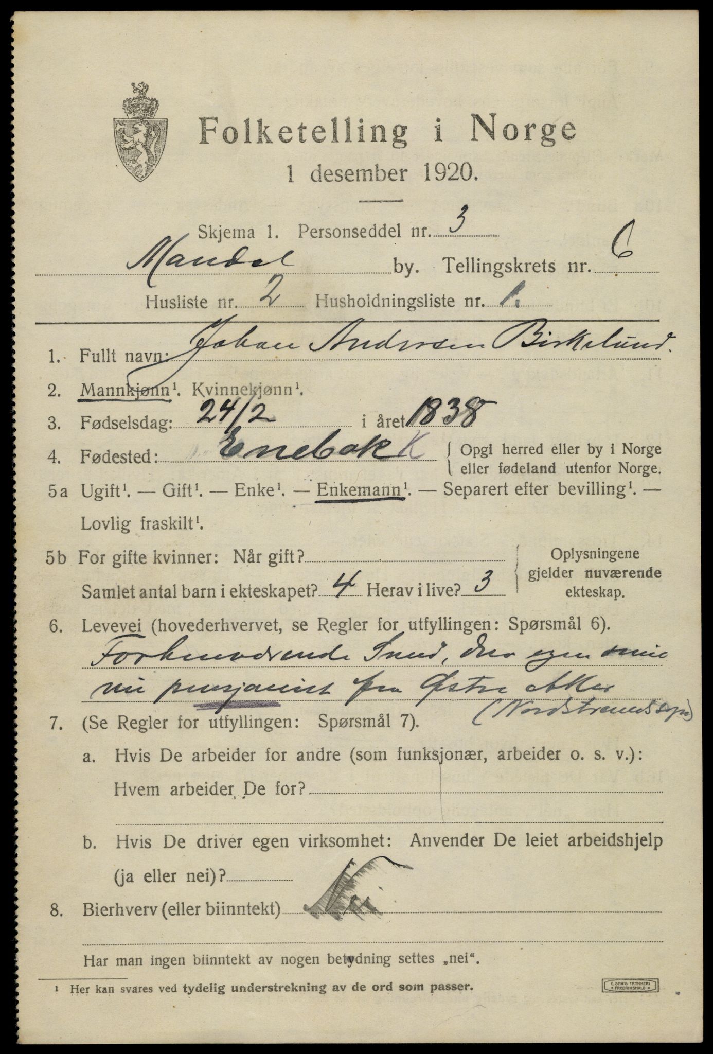 SAK, 1920 census for Mandal, 1920, p. 9121