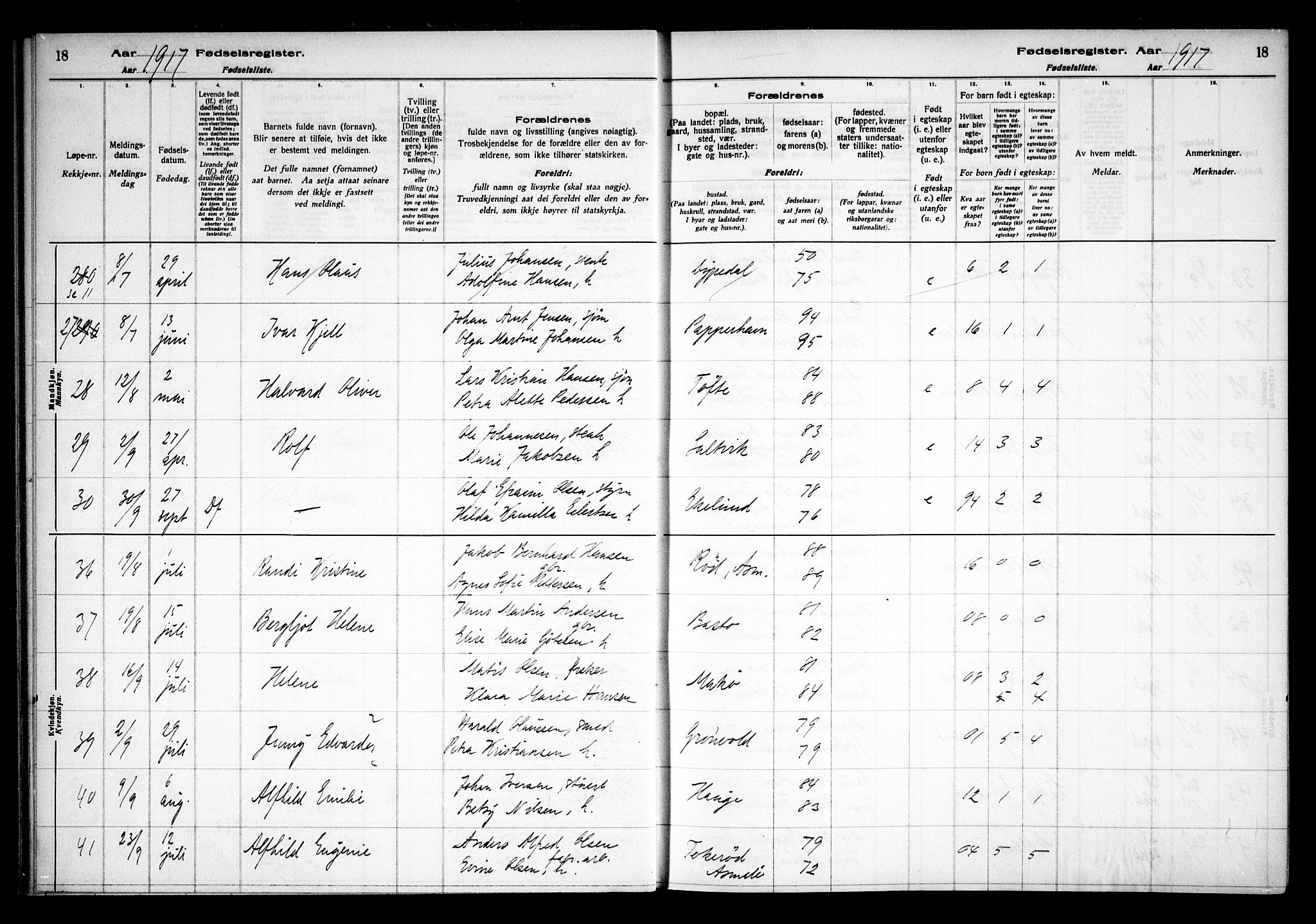 Hvaler prestekontor Kirkebøker, AV/SAO-A-2001/J/Ja/L0001: Birth register no. I 1, 1916-1938, p. 18