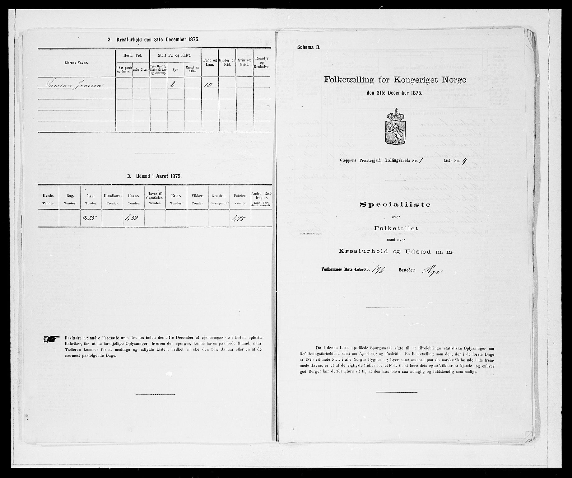 SAB, 1875 Census for 1445P Gloppen, 1875, p. 43