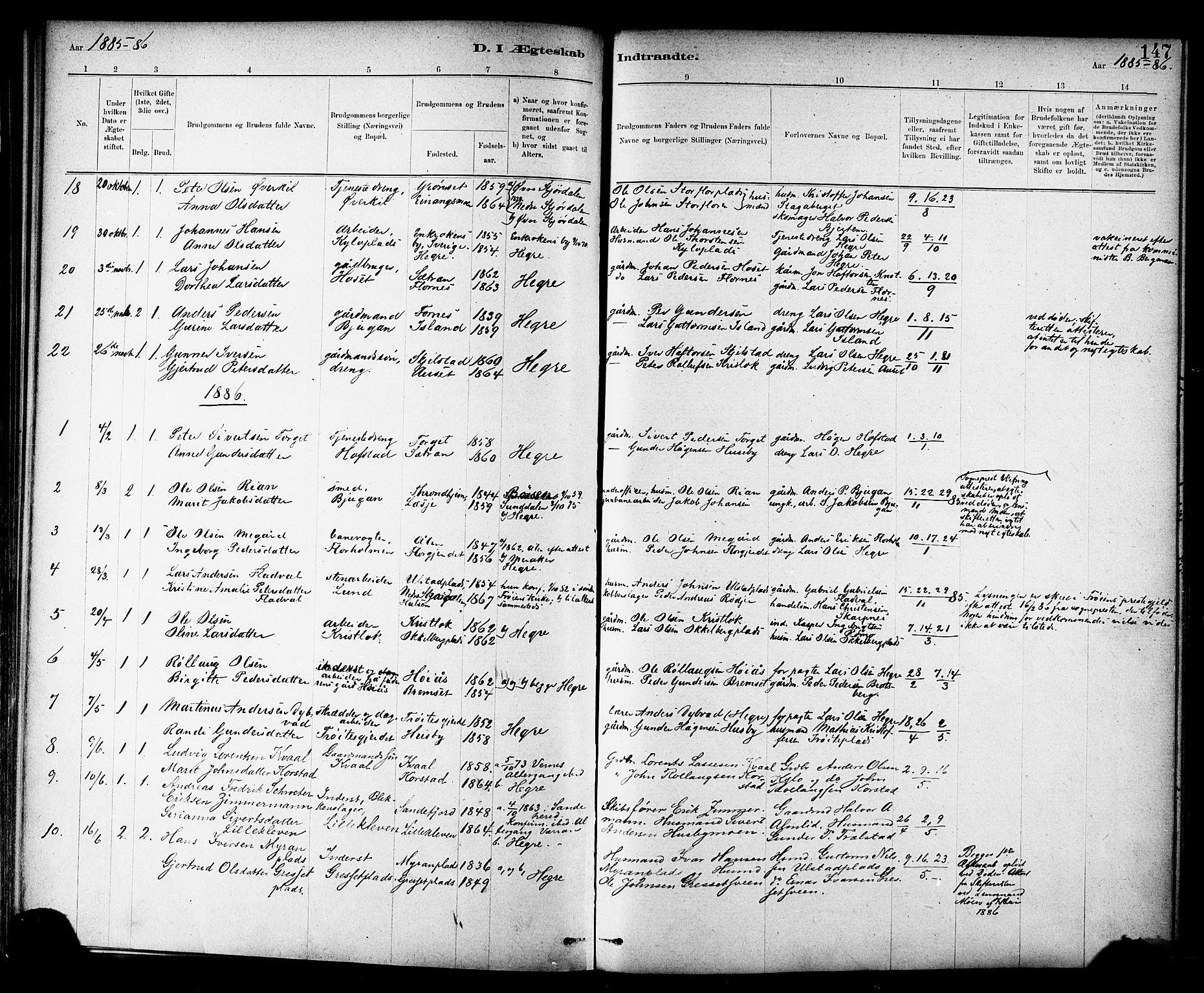 Ministerialprotokoller, klokkerbøker og fødselsregistre - Nord-Trøndelag, SAT/A-1458/703/L0030: Parish register (official) no. 703A03, 1880-1892, p. 147