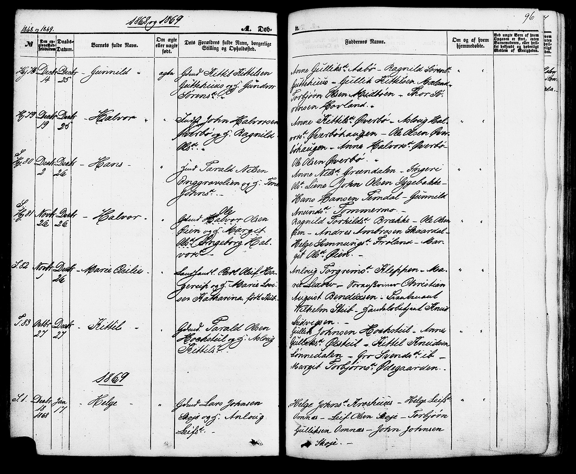 Hjartdal kirkebøker, SAKO/A-270/F/Fa/L0009: Parish register (official) no. I 9, 1860-1879, p. 96