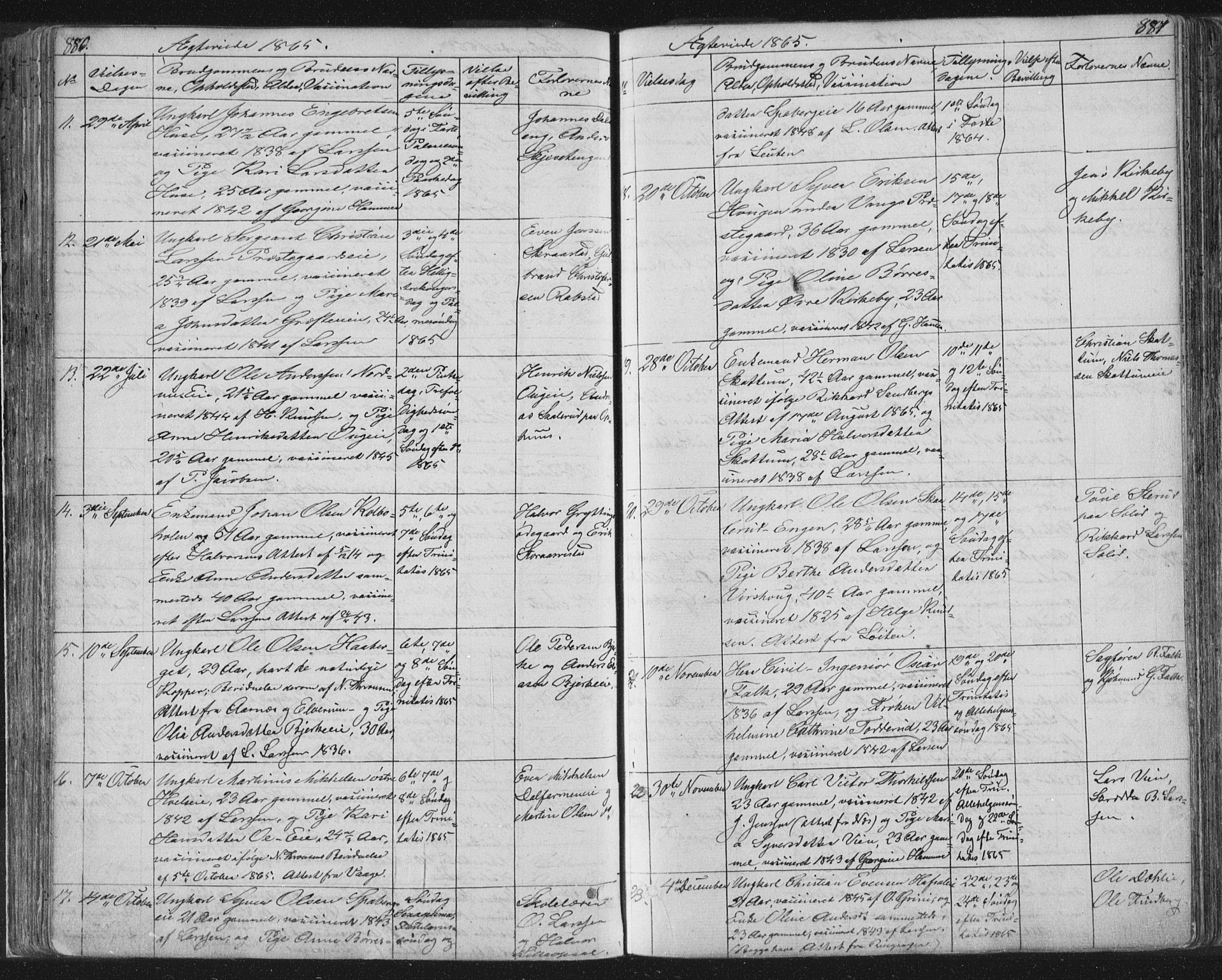 Vang prestekontor, Hedmark, SAH/PREST-008/H/Ha/Hab/L0010B: Parish register (copy) no. 10b, 1854-1896, p. 880-881