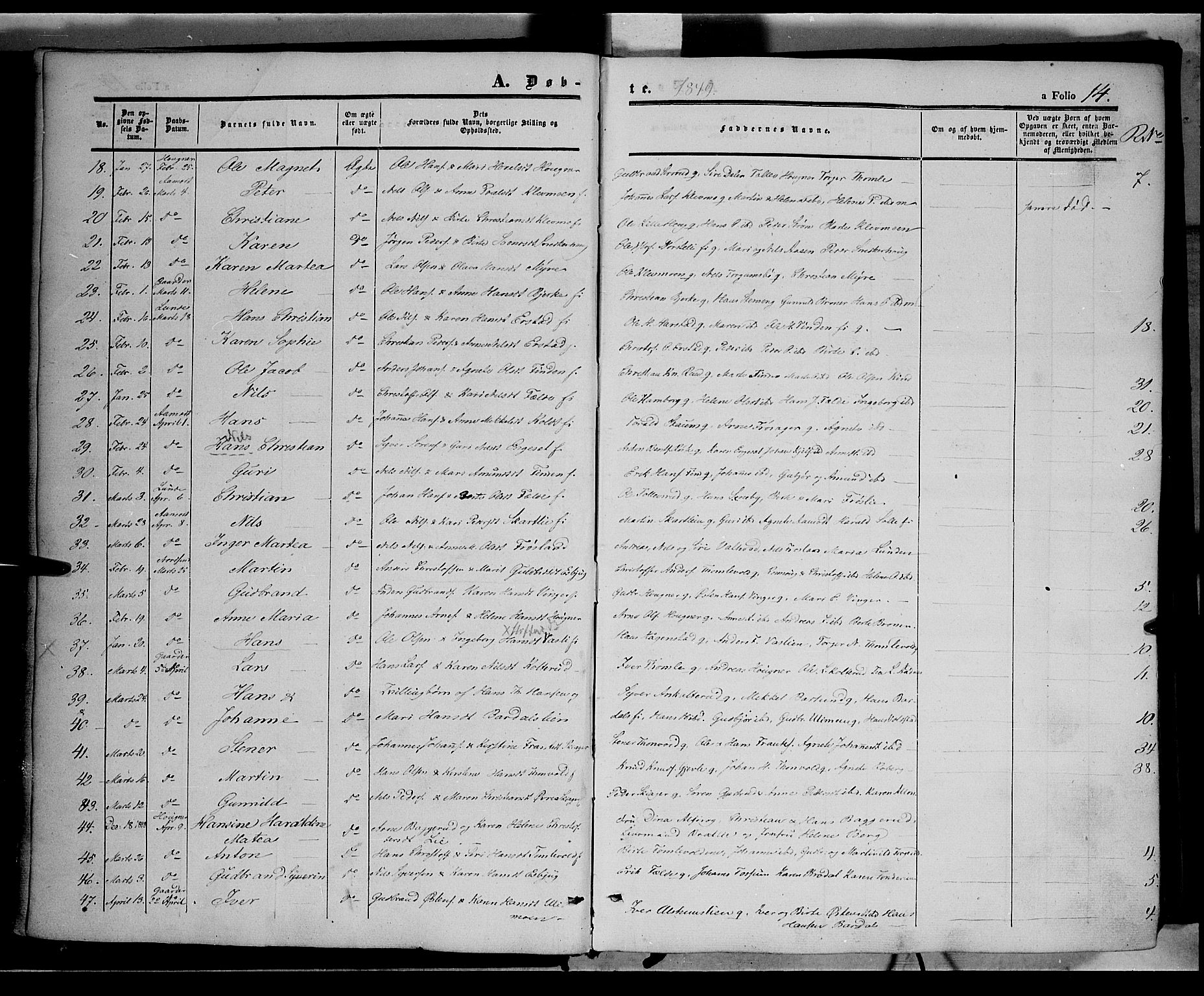 Land prestekontor, SAH/PREST-120/H/Ha/Haa/L0010: Parish register (official) no. 10, 1847-1859, p. 14