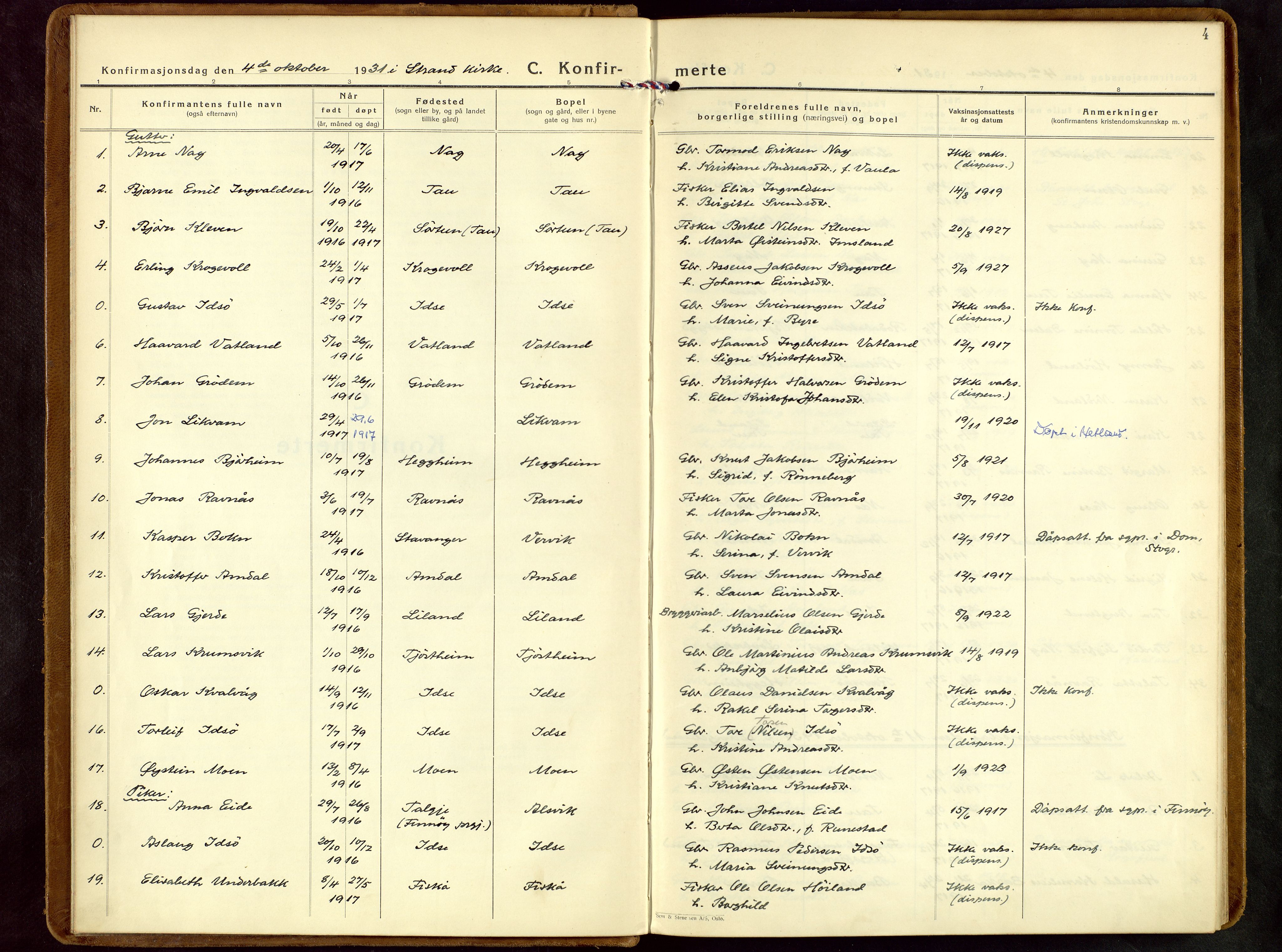 Strand sokneprestkontor, SAST/A-101828/H/Ha/Haa/L0013: Parish register (official) no. A 13, 1931-1961, p. 4
