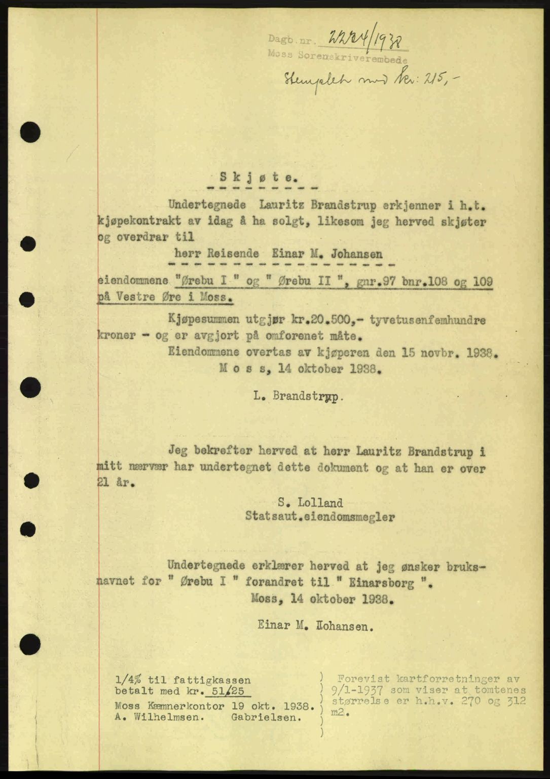 Moss sorenskriveri, SAO/A-10168: Mortgage book no. A5, 1938-1939, Diary no: : 2234/1938