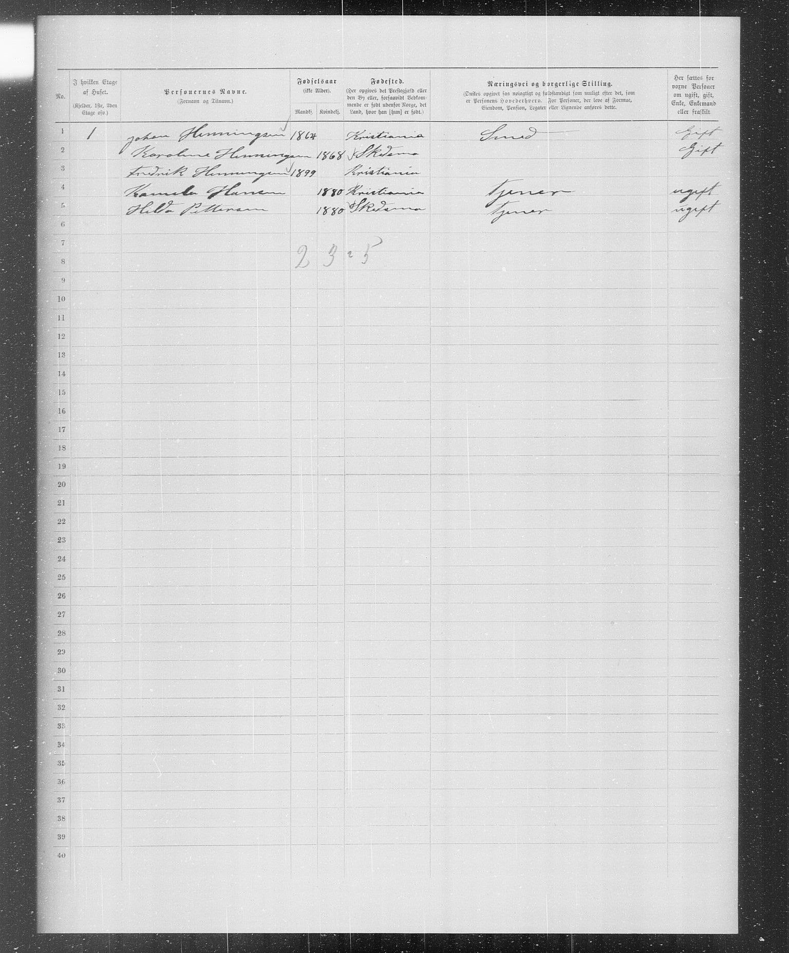 OBA, Municipal Census 1899 for Kristiania, 1899, p. 1217