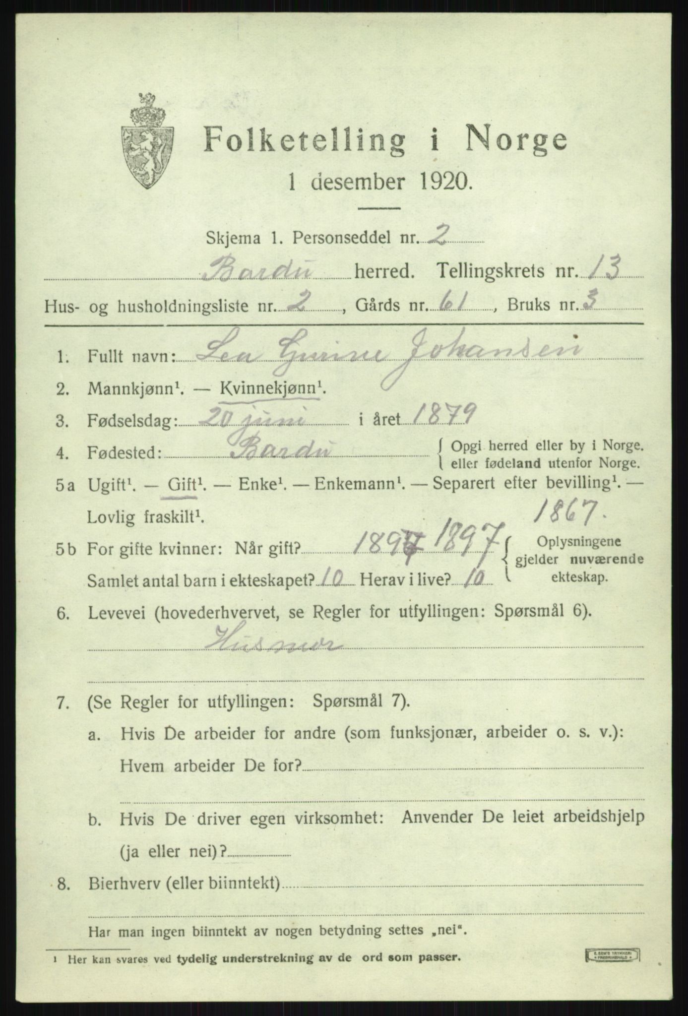 SATØ, 1920 census for Bardu, 1920, p. 4113