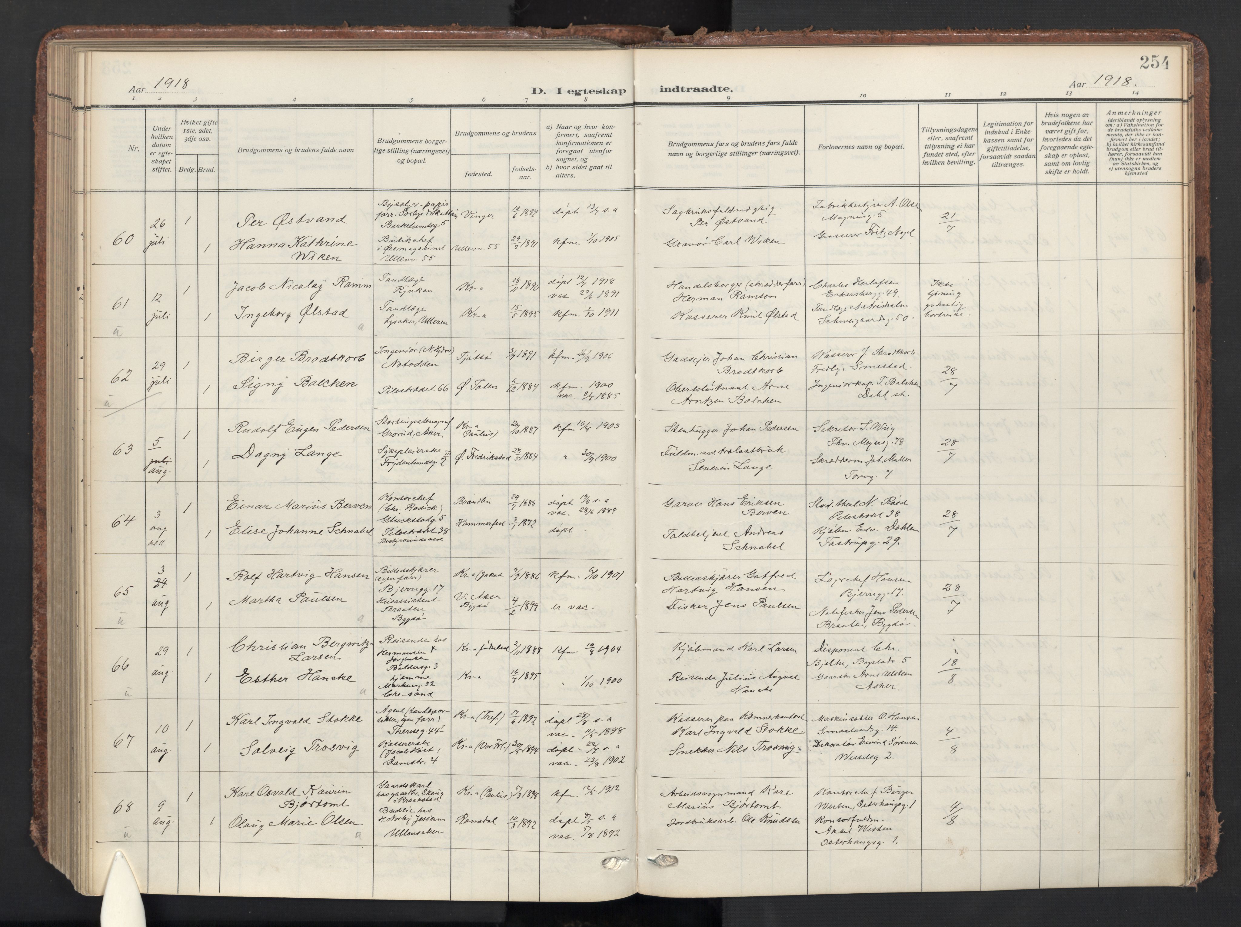 Gamle Aker prestekontor Kirkebøker, SAO/A-10617a/F/L0015: Parish register (official) no. 15, 1911-1924, p. 254