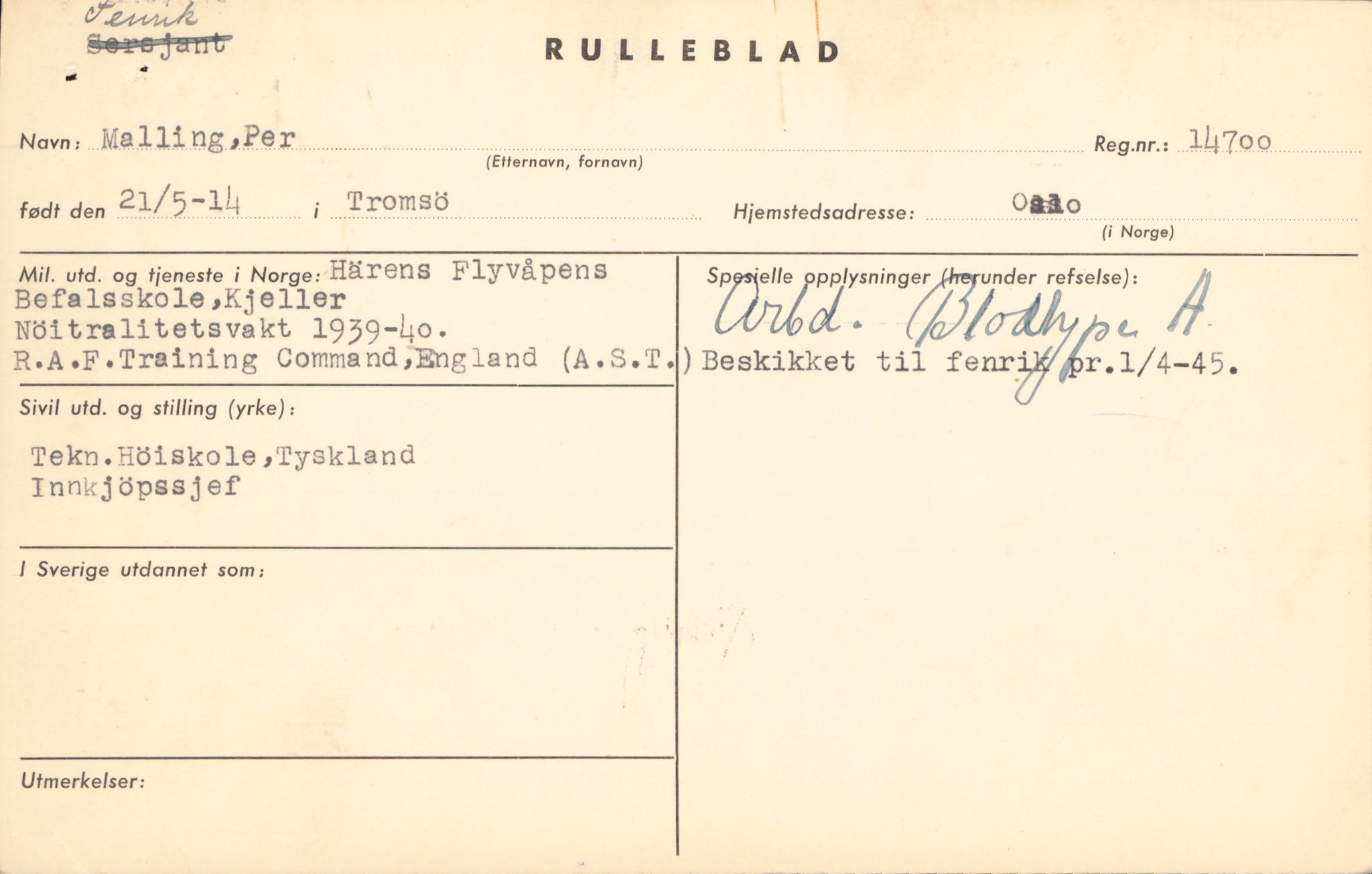 Forsvaret, Forsvarets overkommando/Luftforsvarsstaben, AV/RA-RAFA-4079/P/Pa/L0037: Personellpapirer, 1914, p. 112