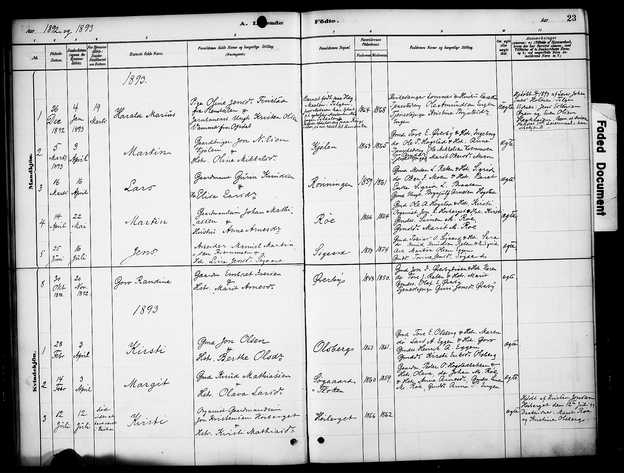 Tynset prestekontor, SAH/PREST-058/H/Ha/Haa/L0023: Parish register (official) no. 23, 1880-1901, p. 23