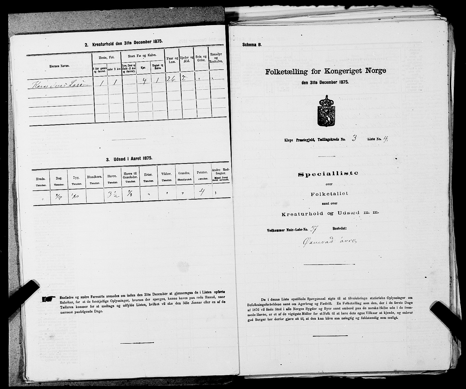 SAST, 1875 census for 1120P Klepp, 1875, p. 183