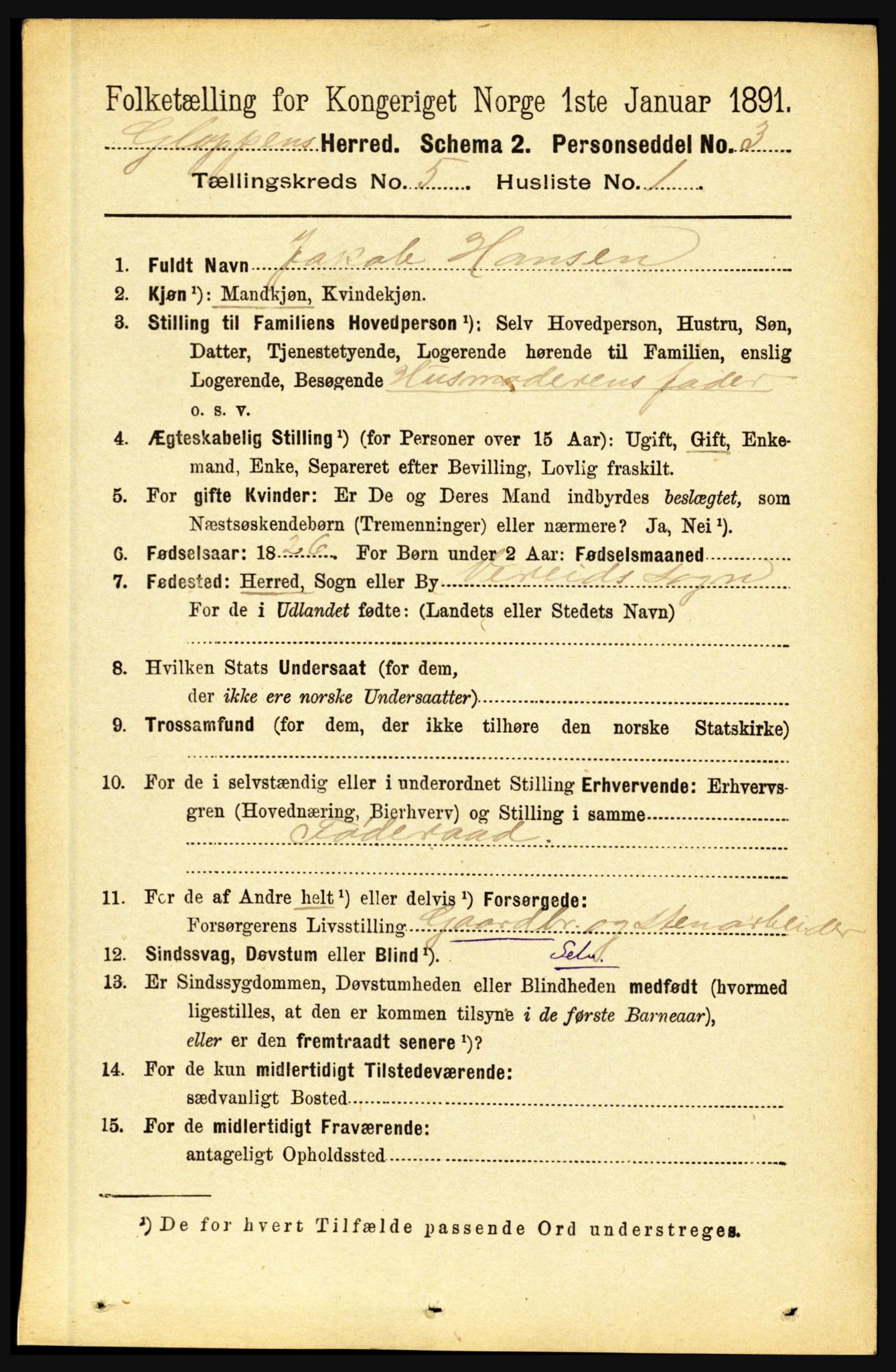 RA, 1891 census for 1445 Gloppen, 1891, p. 2062