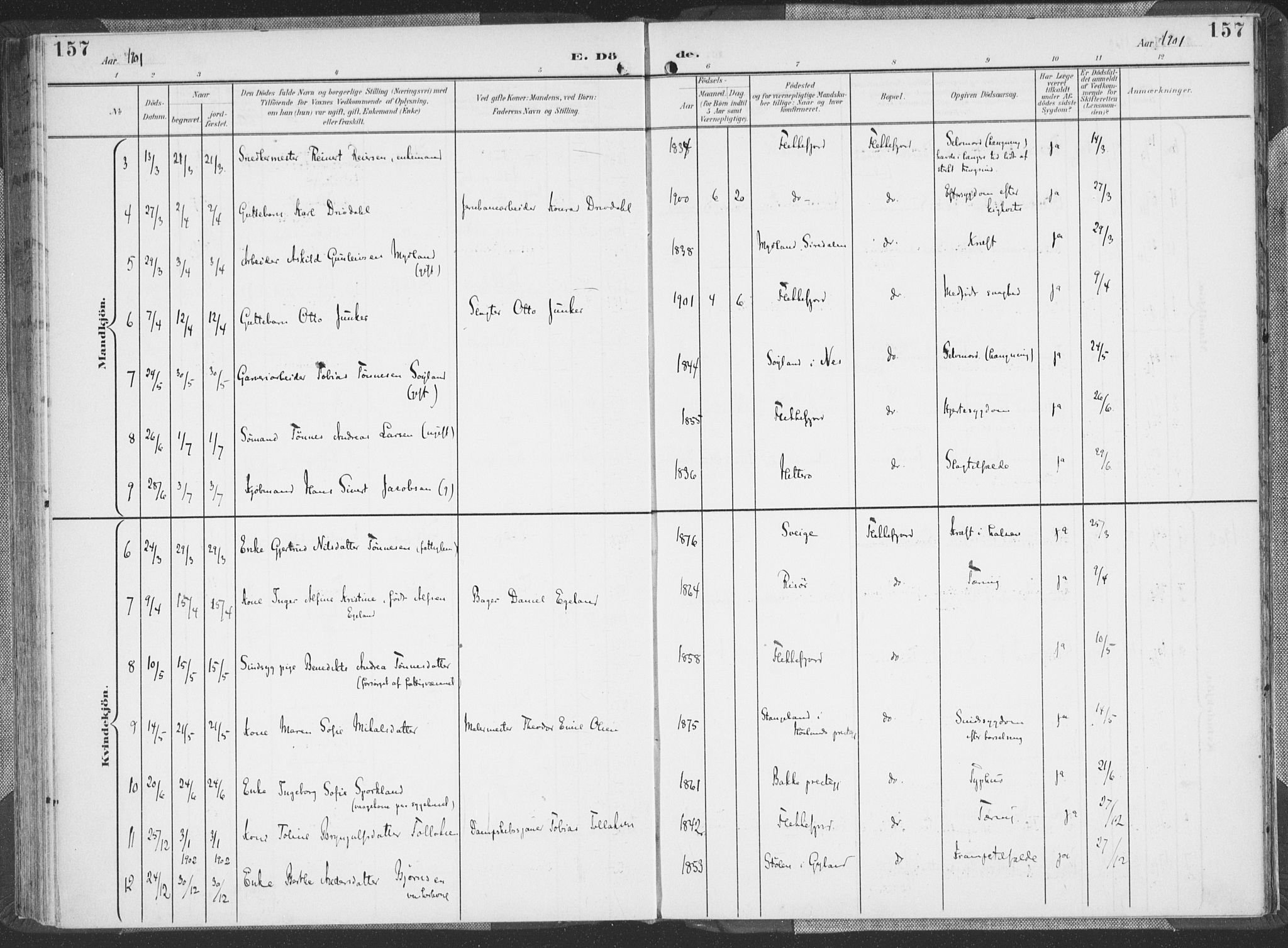 Flekkefjord sokneprestkontor, SAK/1111-0012/F/Fa/Faa/L0002: Parish register (official) no. A 2, 1900-1912, p. 157