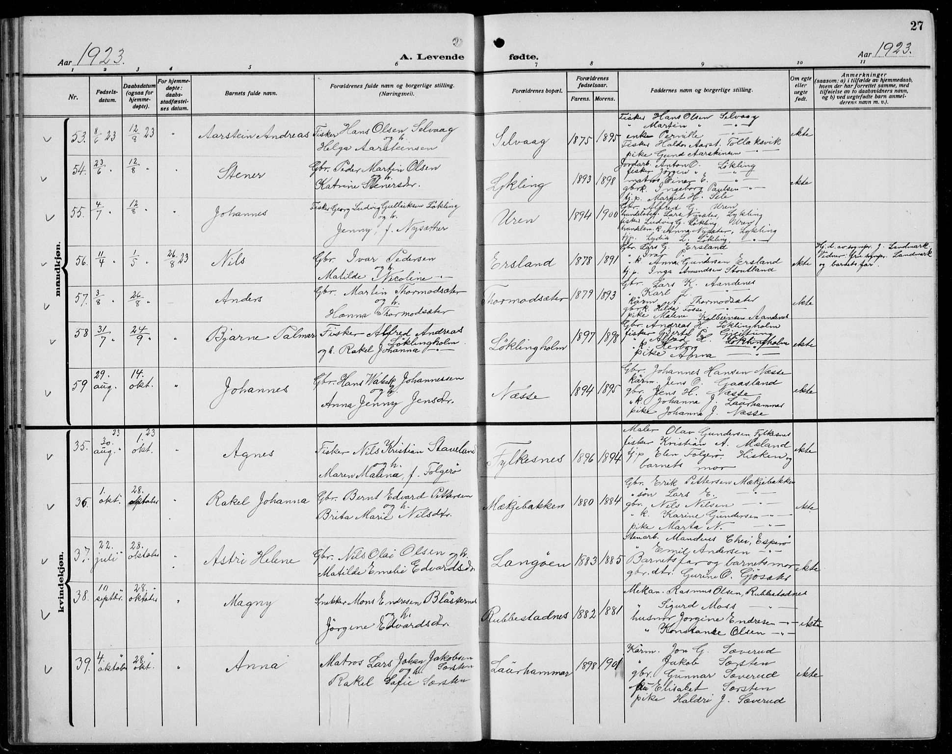 Finnås sokneprestembete, SAB/A-99925/H/Ha/Hab/Habb/L0006: Parish register (copy) no. B 6, 1920-1936, p. 27