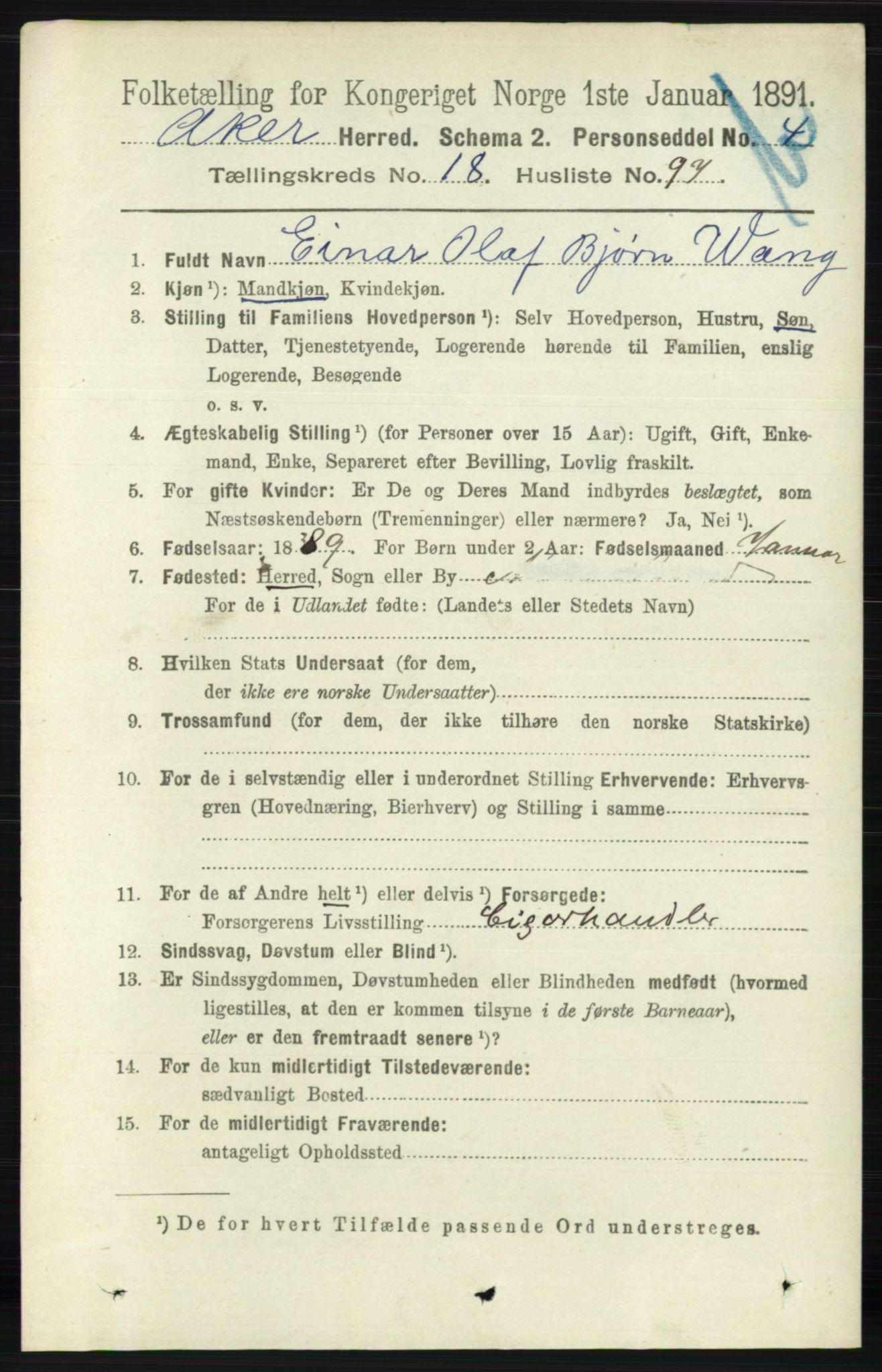 RA, 1891 census for 0218 Aker, 1891, p. 17737