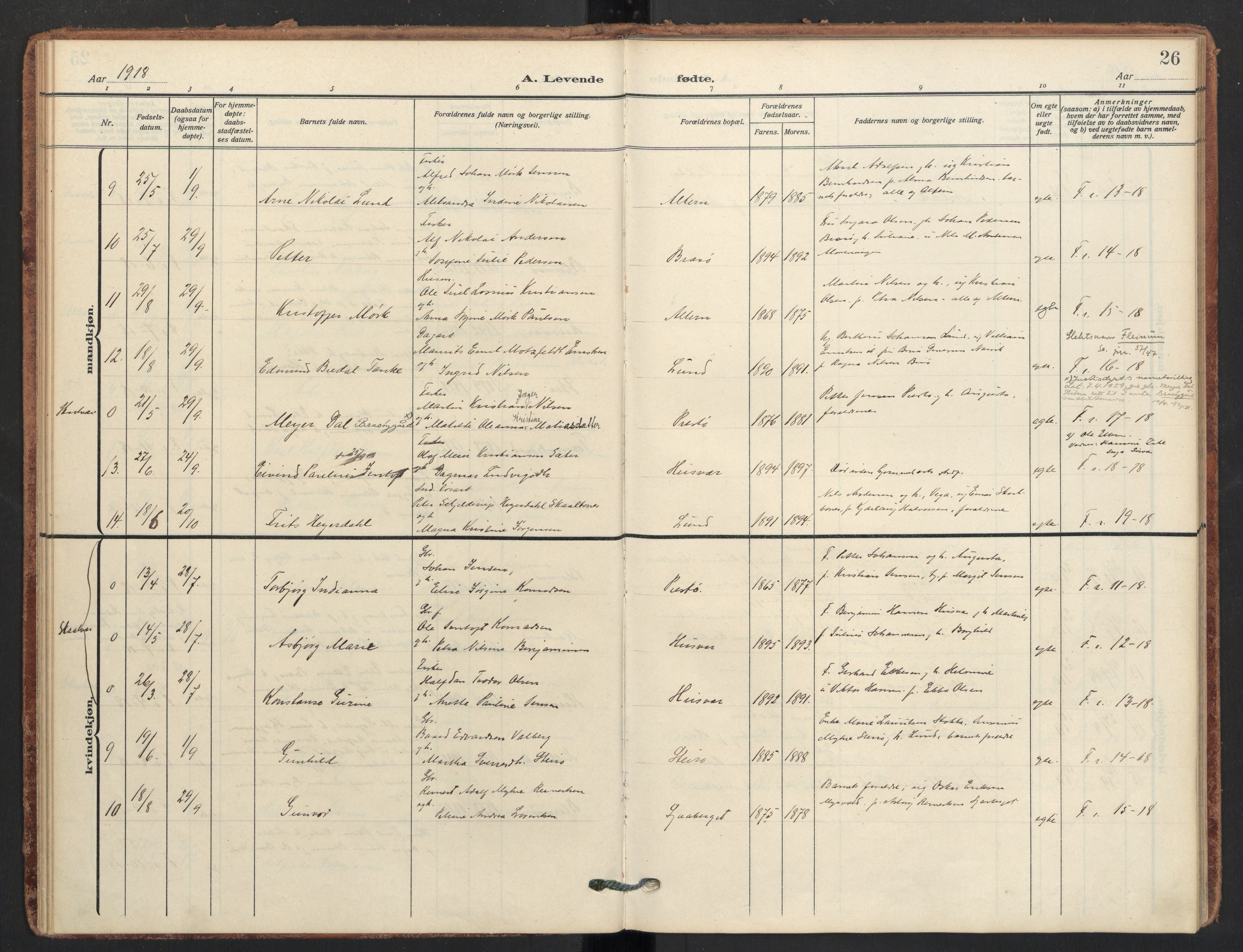 Ministerialprotokoller, klokkerbøker og fødselsregistre - Nordland, AV/SAT-A-1459/830/L0455: Parish register (official) no. 830A19, 1912-1942, p. 26