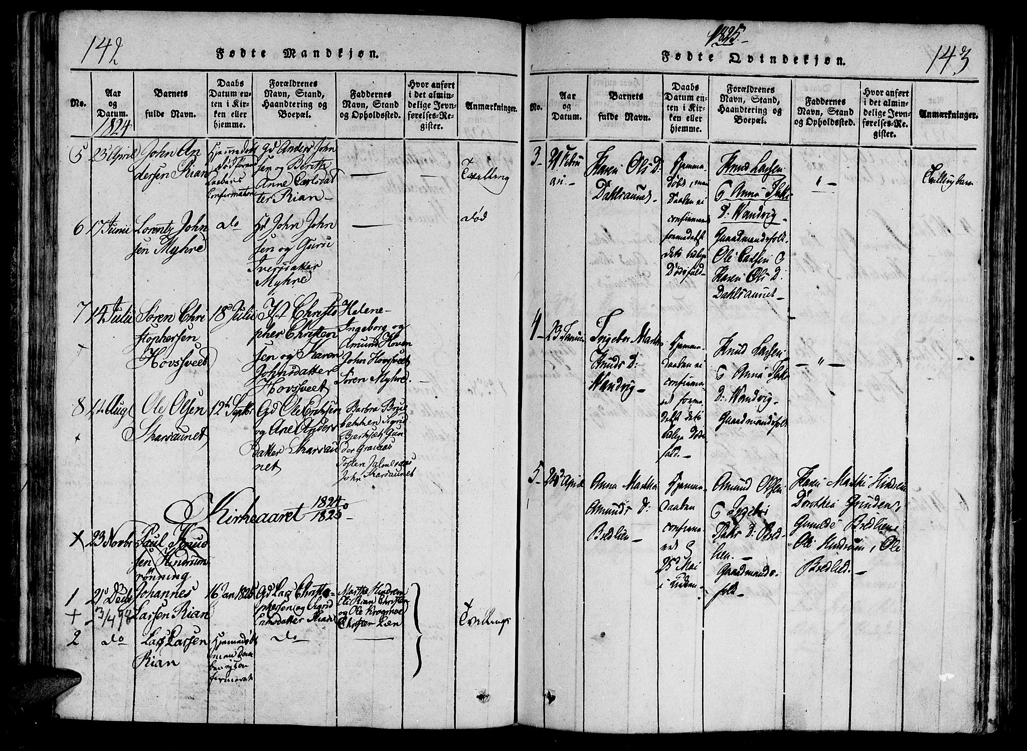 Ministerialprotokoller, klokkerbøker og fødselsregistre - Nord-Trøndelag, AV/SAT-A-1458/701/L0005: Parish register (official) no. 701A05 /2, 1816-1825, p. 142-143