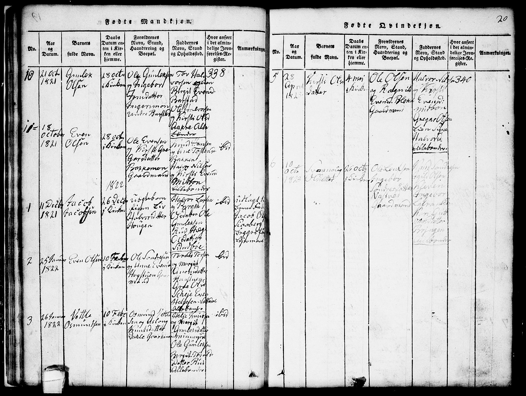Seljord kirkebøker, SAKO/A-20/G/Gb/L0002: Parish register (copy) no. II 2, 1815-1854, p. 20