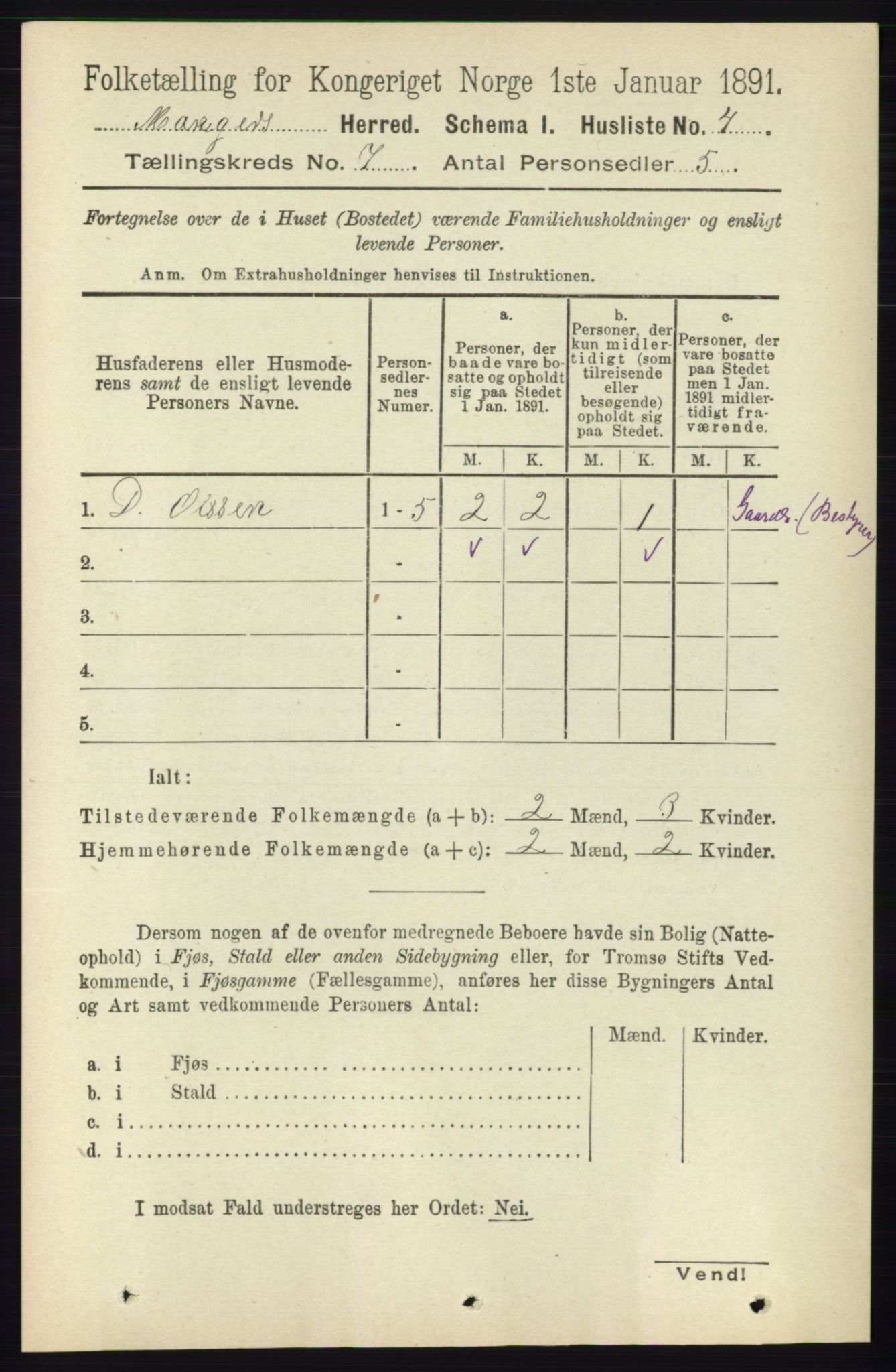 RA, 1891 census for 1261 Manger, 1891, p. 4250