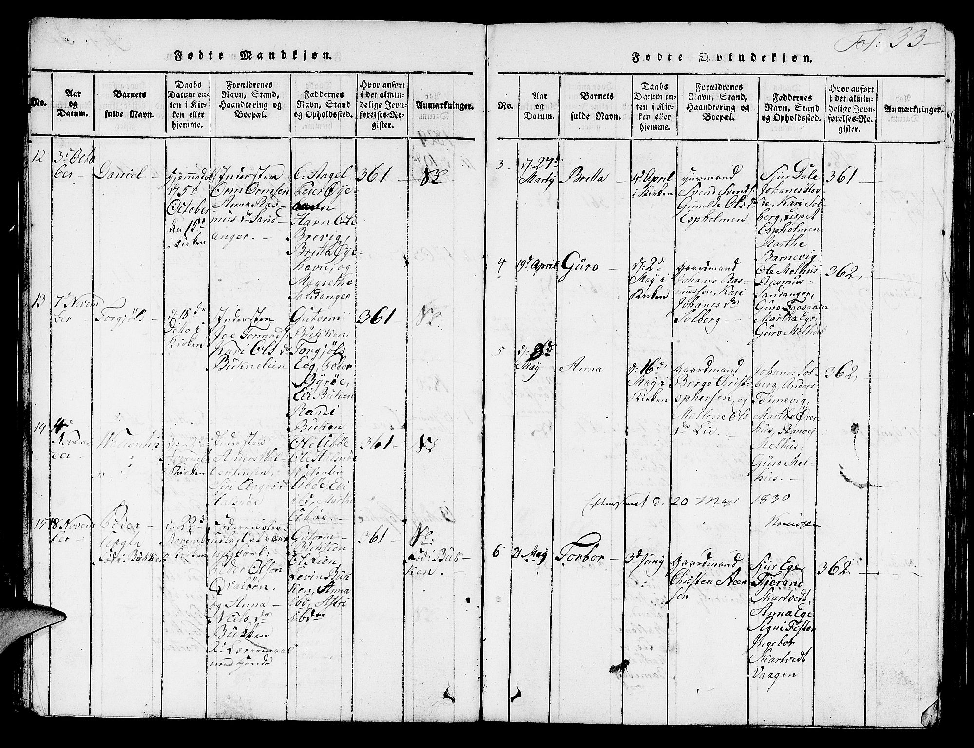 Hjelmeland sokneprestkontor, AV/SAST-A-101843/01/V/L0003: Parish register (copy) no. B 3, 1816-1841, p. 33