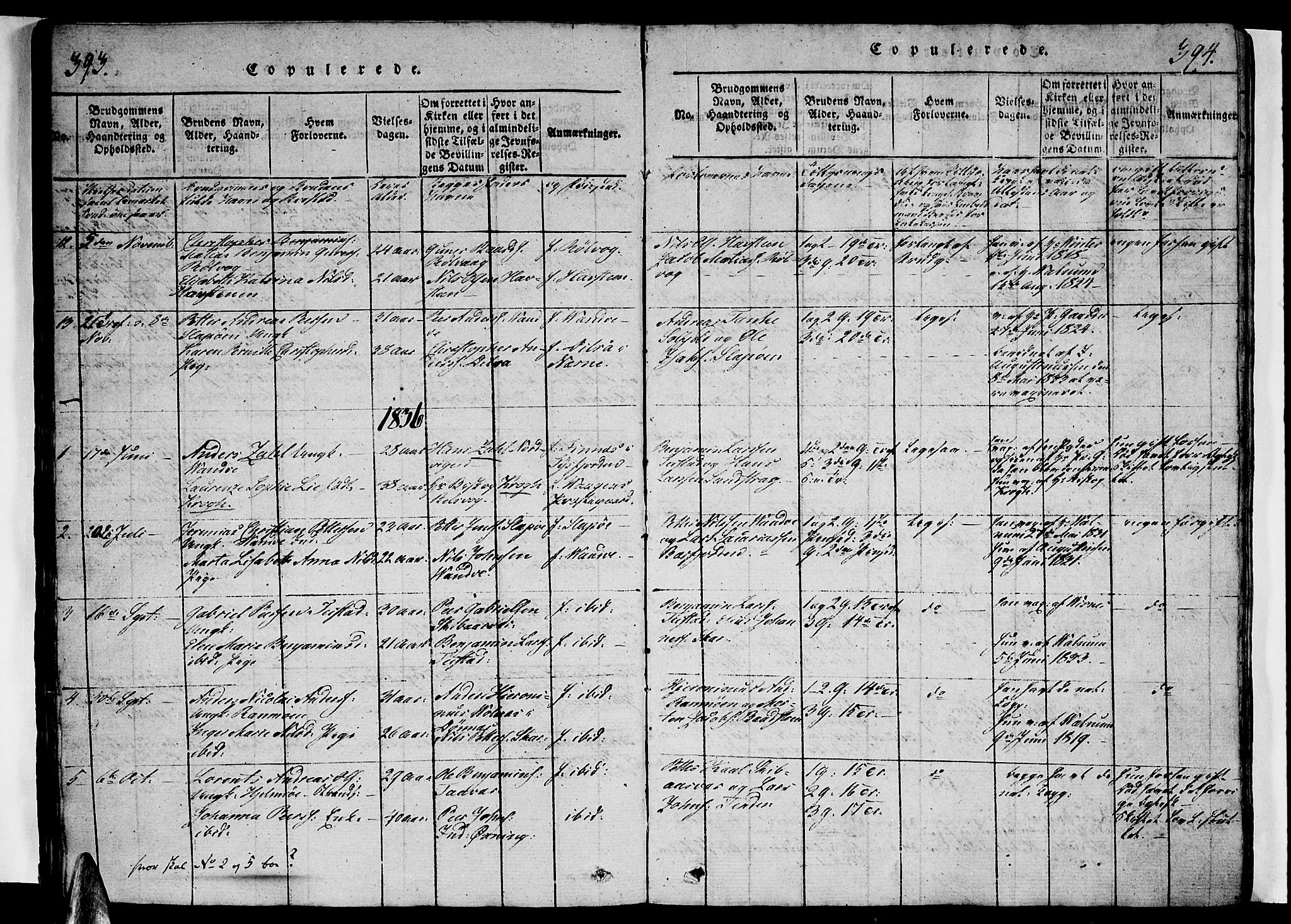 Ministerialprotokoller, klokkerbøker og fødselsregistre - Nordland, SAT/A-1459/834/L0510: Parish register (copy) no. 834C01, 1820-1847, p. 393-394