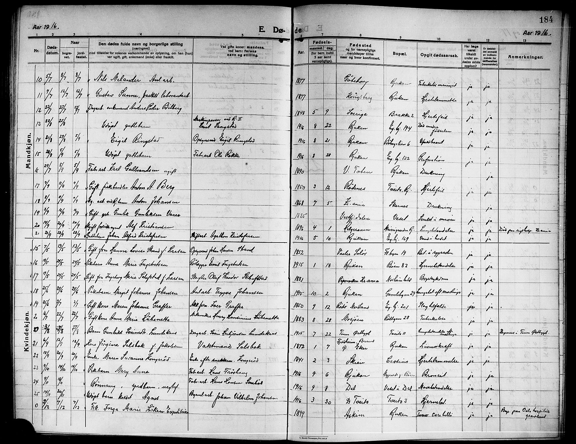 Rjukan kirkebøker, SAKO/A-294/G/Ga/L0002: Parish register (copy) no. 2, 1913-1920, p. 184
