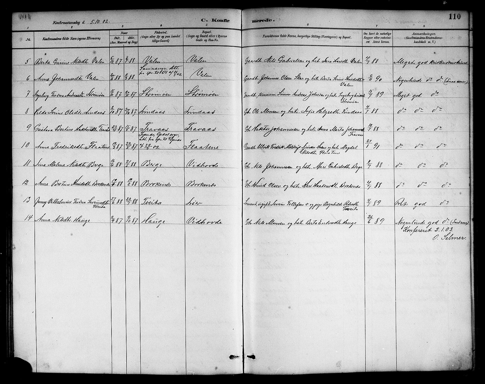 Sveio Sokneprestembete, SAB/A-78501/H/Hab: Parish register (copy) no. B 2, 1887-1911, p. 110
