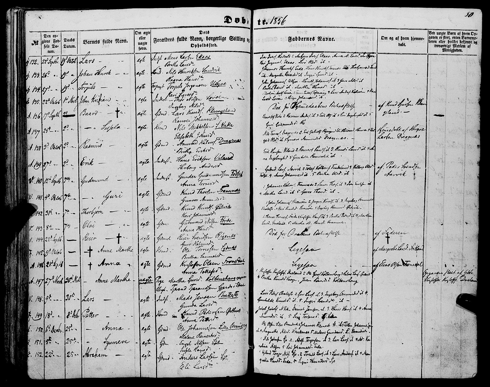 Fjelberg sokneprestembete, SAB/A-75201/H/Haa: Parish register (official) no. A 7, 1851-1867, p. 50