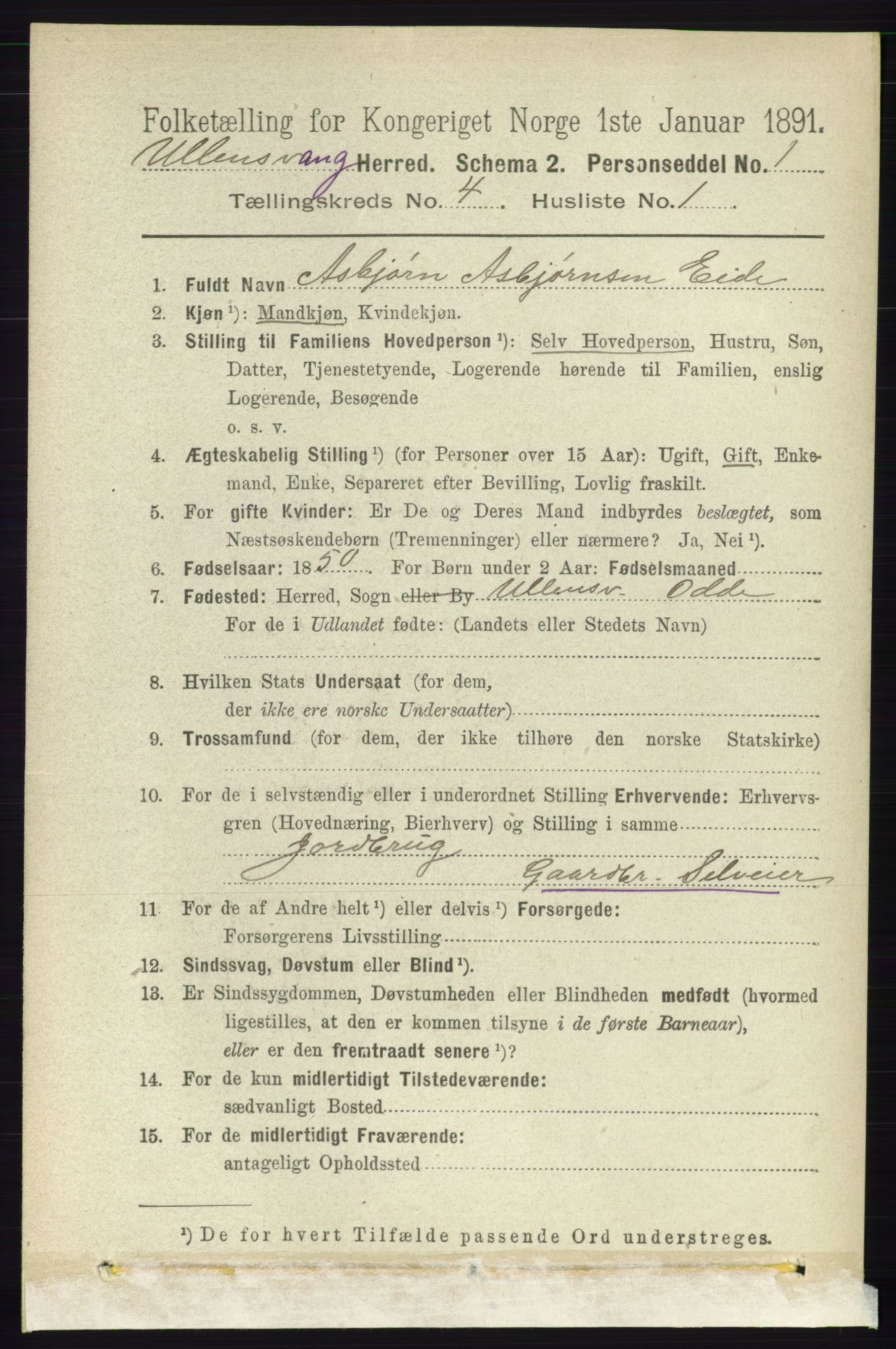 RA, 1891 census for 1230 Ullensvang, 1891, p. 973