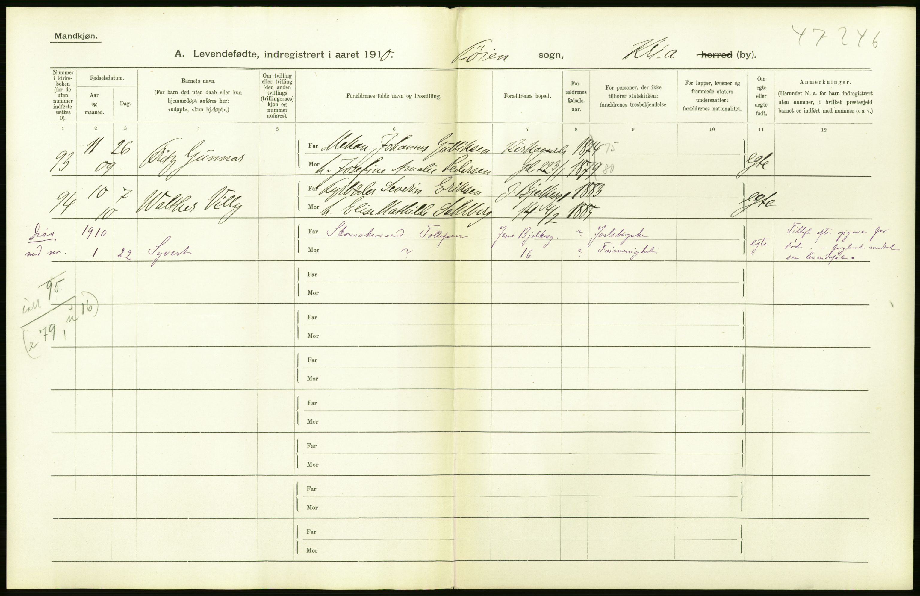 Statistisk sentralbyrå, Sosiodemografiske emner, Befolkning, AV/RA-S-2228/D/Df/Dfa/Dfah/L0006: Kristiania: Levendefødte menn., 1910, p. 2